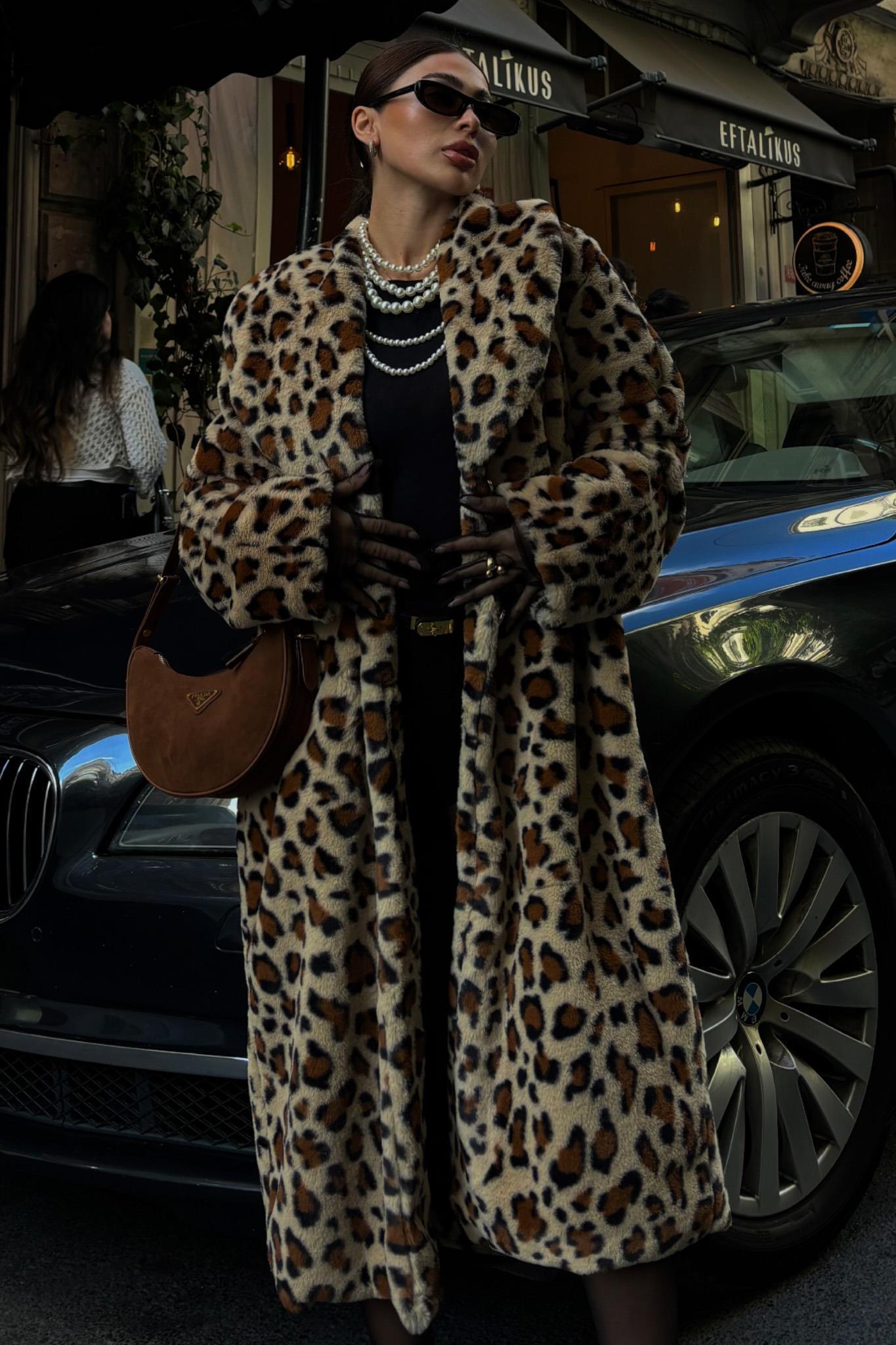 Leopar Desenli İçi Astarlı Peluş Kaban 7065 R11-C-K2