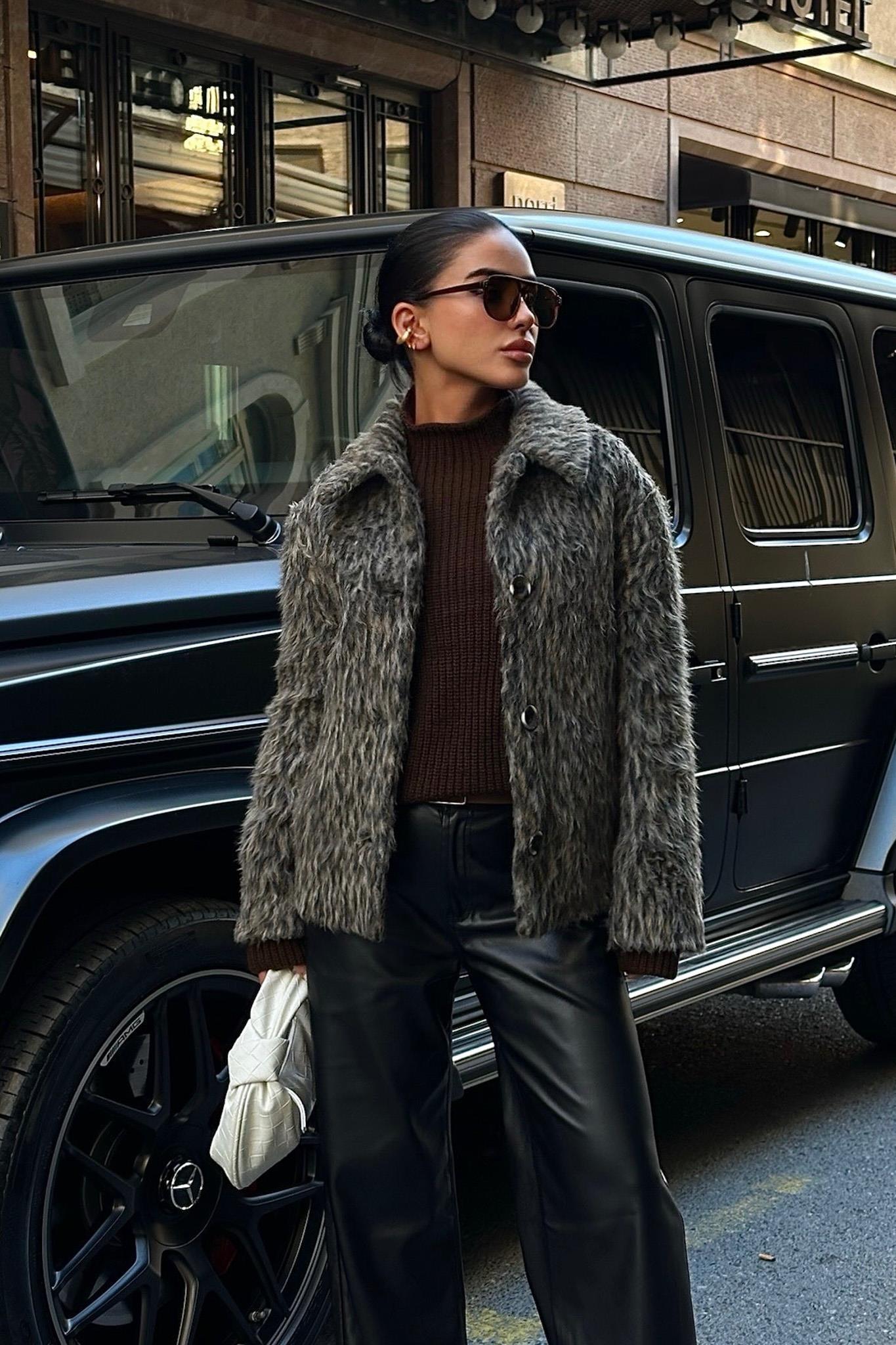 Leopar Desenli Suni Kürk Astarlı Ceket 7070