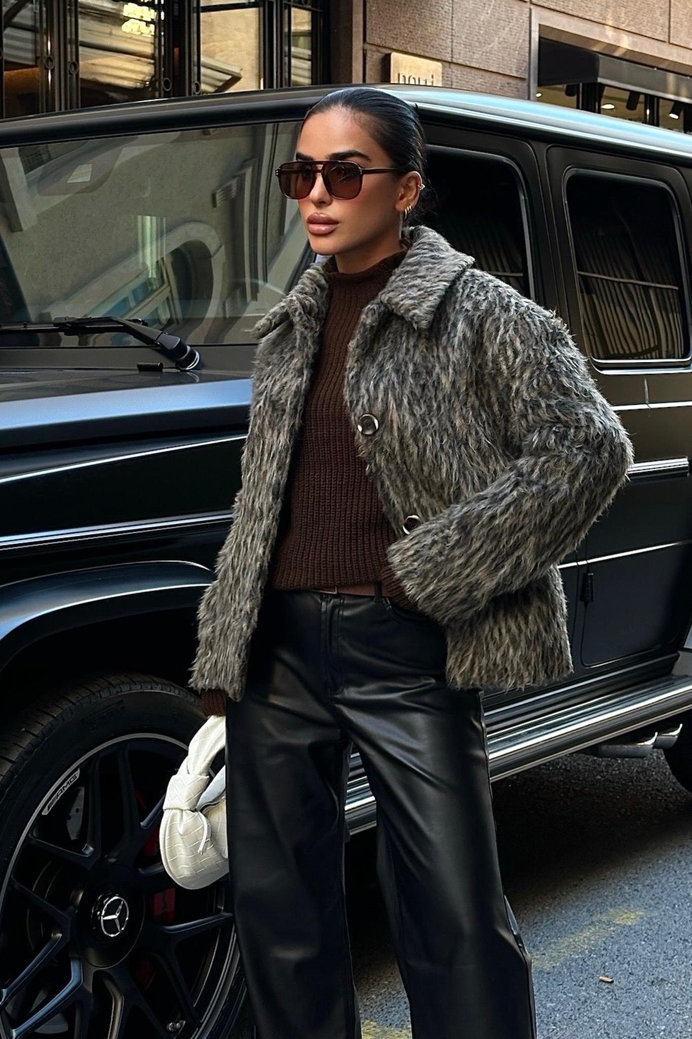 Leopar Desenli Suni Kürk Astarlı Ceket 7070