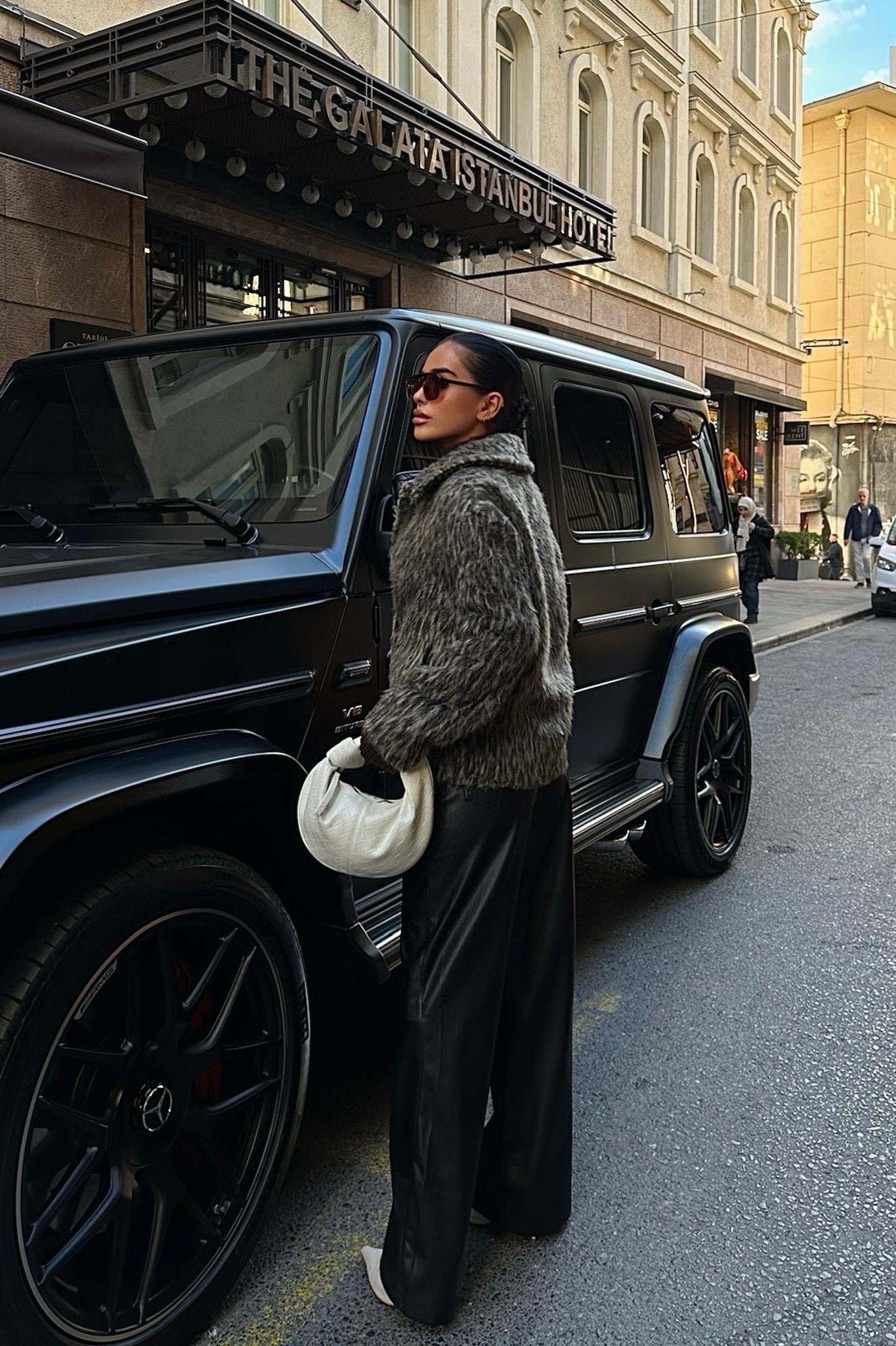 Leopar Desenli Suni Kürk Astarlı Ceket 7070