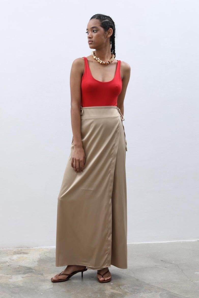 Lisa Yandan Bağlamalı Saten Etek 4035-08