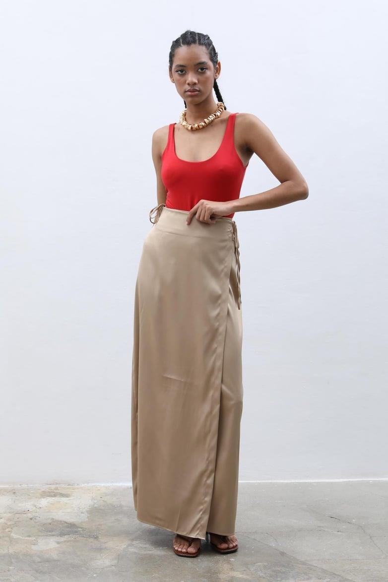 Lisa Yandan Bağlamalı Saten Etek 4035-08