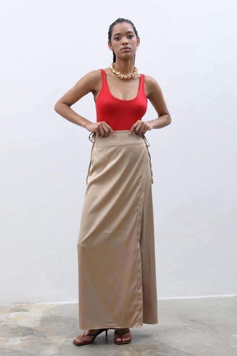 Lisa Yandan Bağlamalı Saten Etek 4035-08