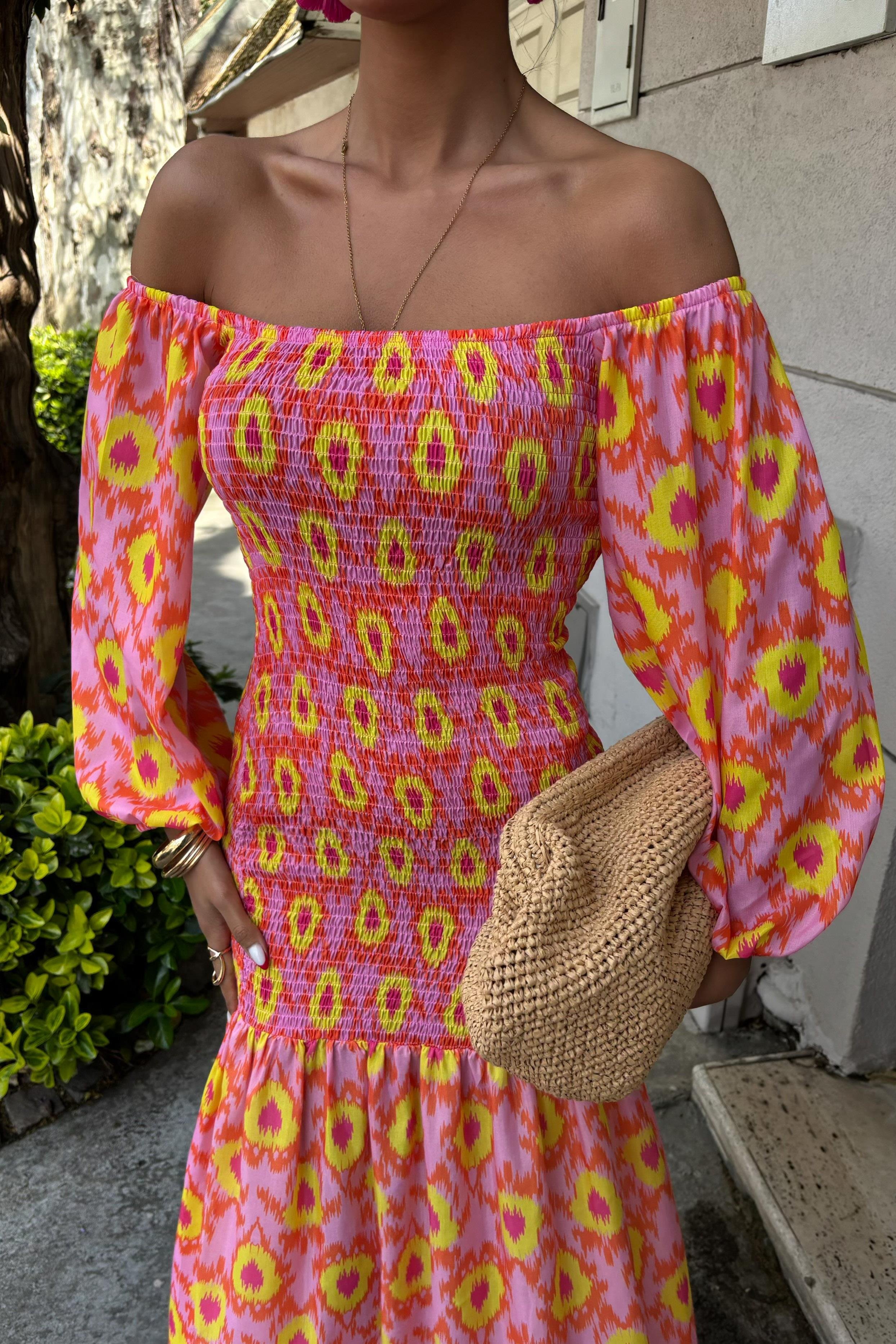 Madonna Yaka Gipe Detaylı Desenli Elbise 2746 R10-B-K2