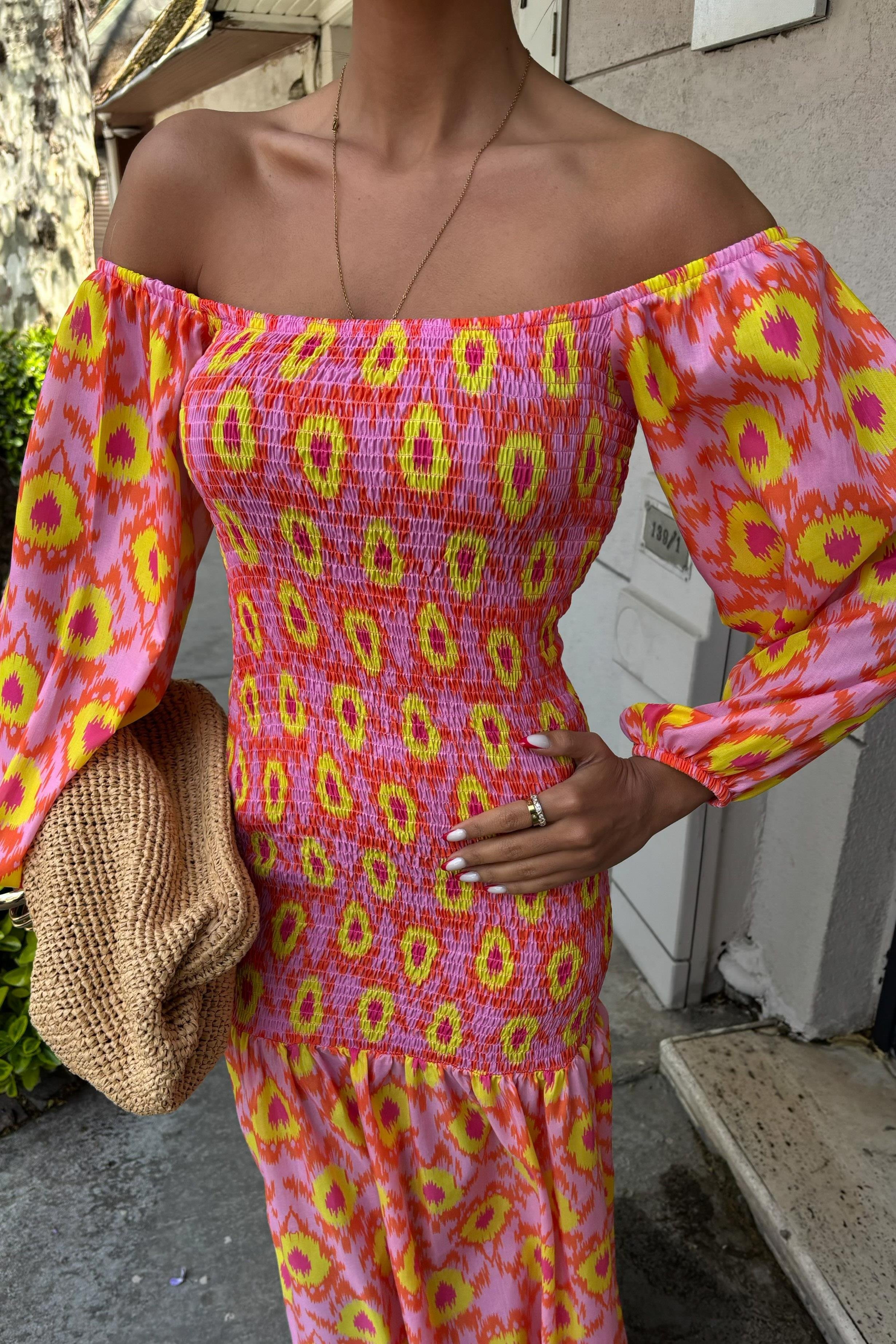 Madonna Yaka Gipe Detaylı Desenli Elbise 2746 R10-B-K2