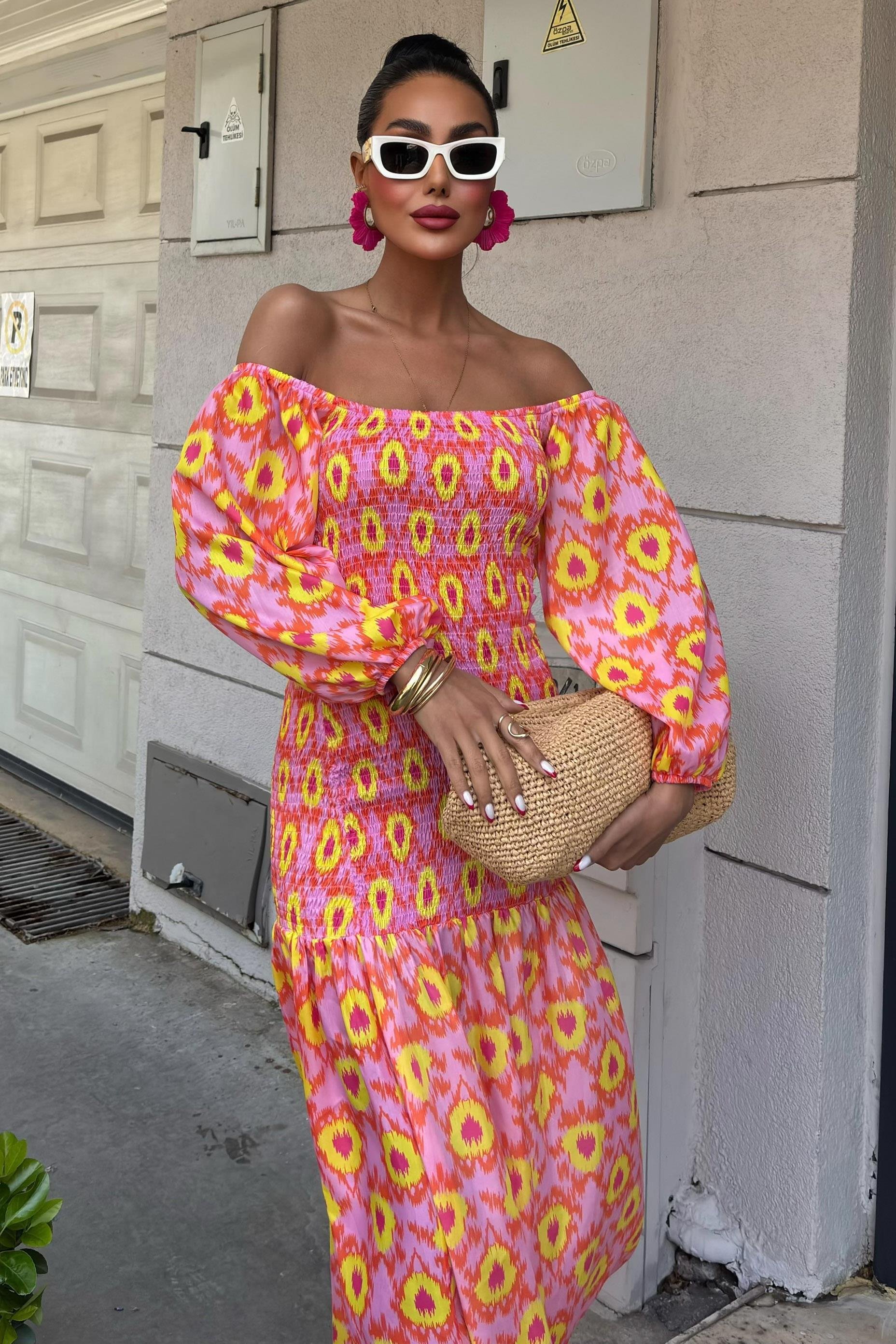 Madonna Yaka Gipe Detaylı Desenli Elbise 2746 R10-B-K2