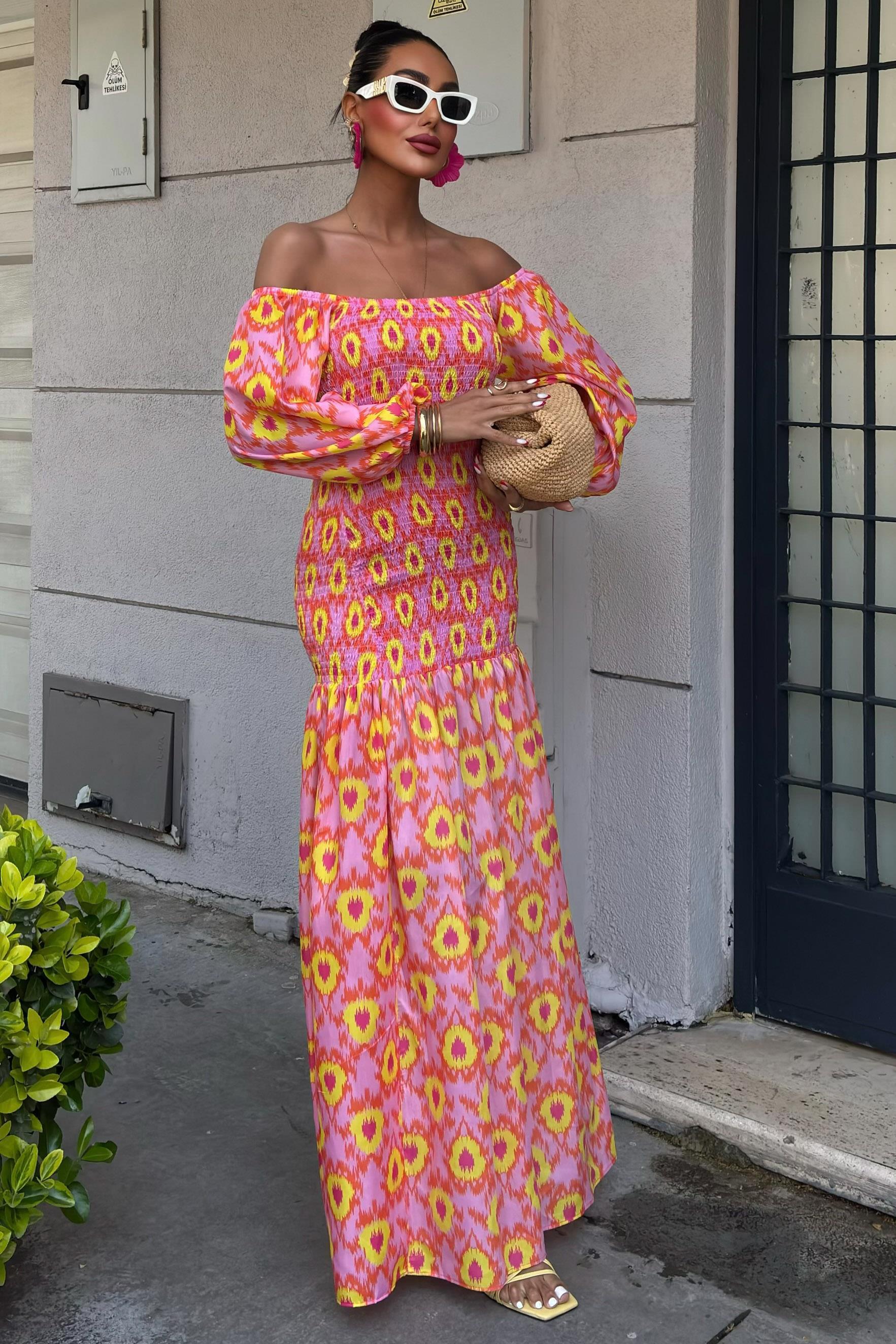 Madonna Yaka Gipe Detaylı Desenli Elbise 2746 R10-B-K2