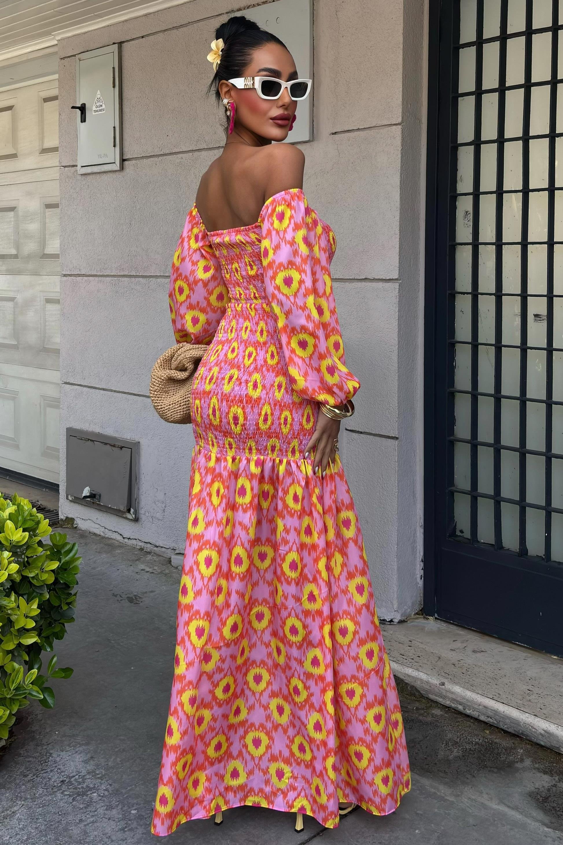 Madonna Yaka Gipe Detaylı Desenli Elbise 2746 R10-B-K2