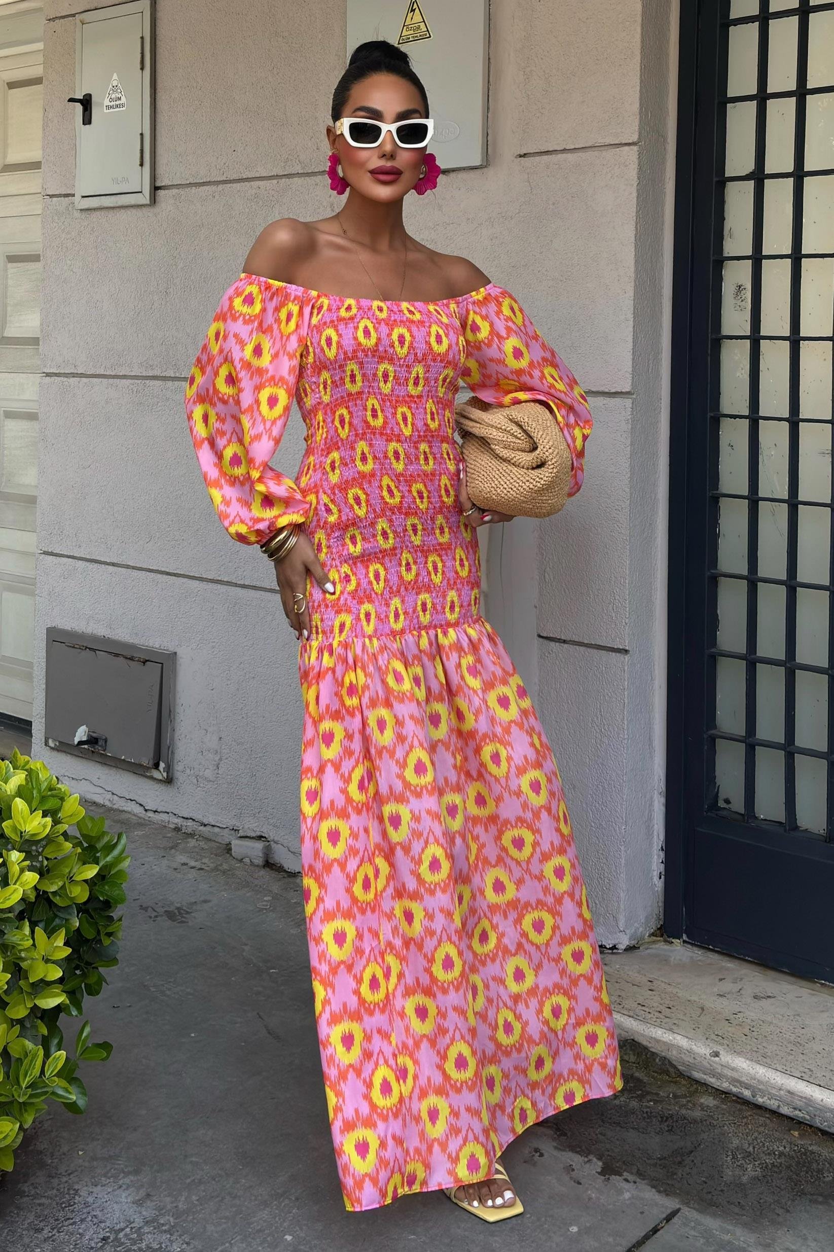 Madonna Yaka Gipe Detaylı Desenli Elbise 2746 R10-B-K2