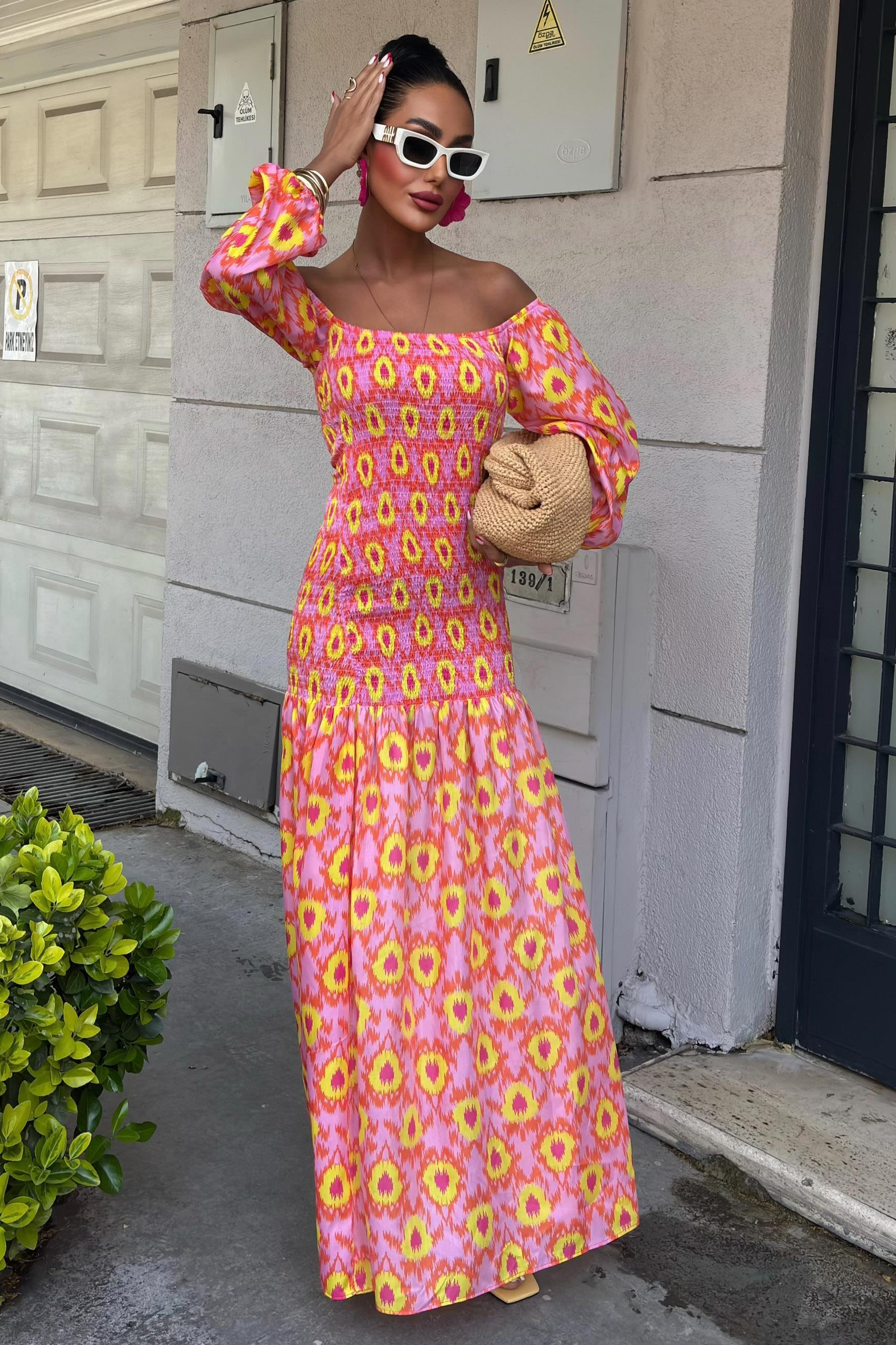 Madonna Yaka Gipe Detaylı Desenli Elbise 2746 R10-B-K2