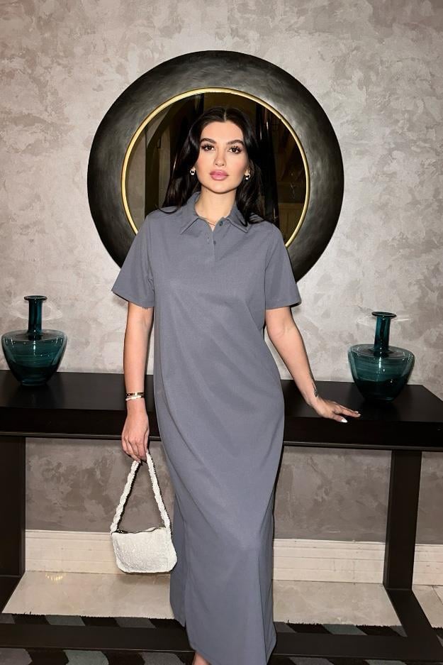 Manque Polo Yaka Yırtmaçlı Elbise 2689-8 R6-K-K4