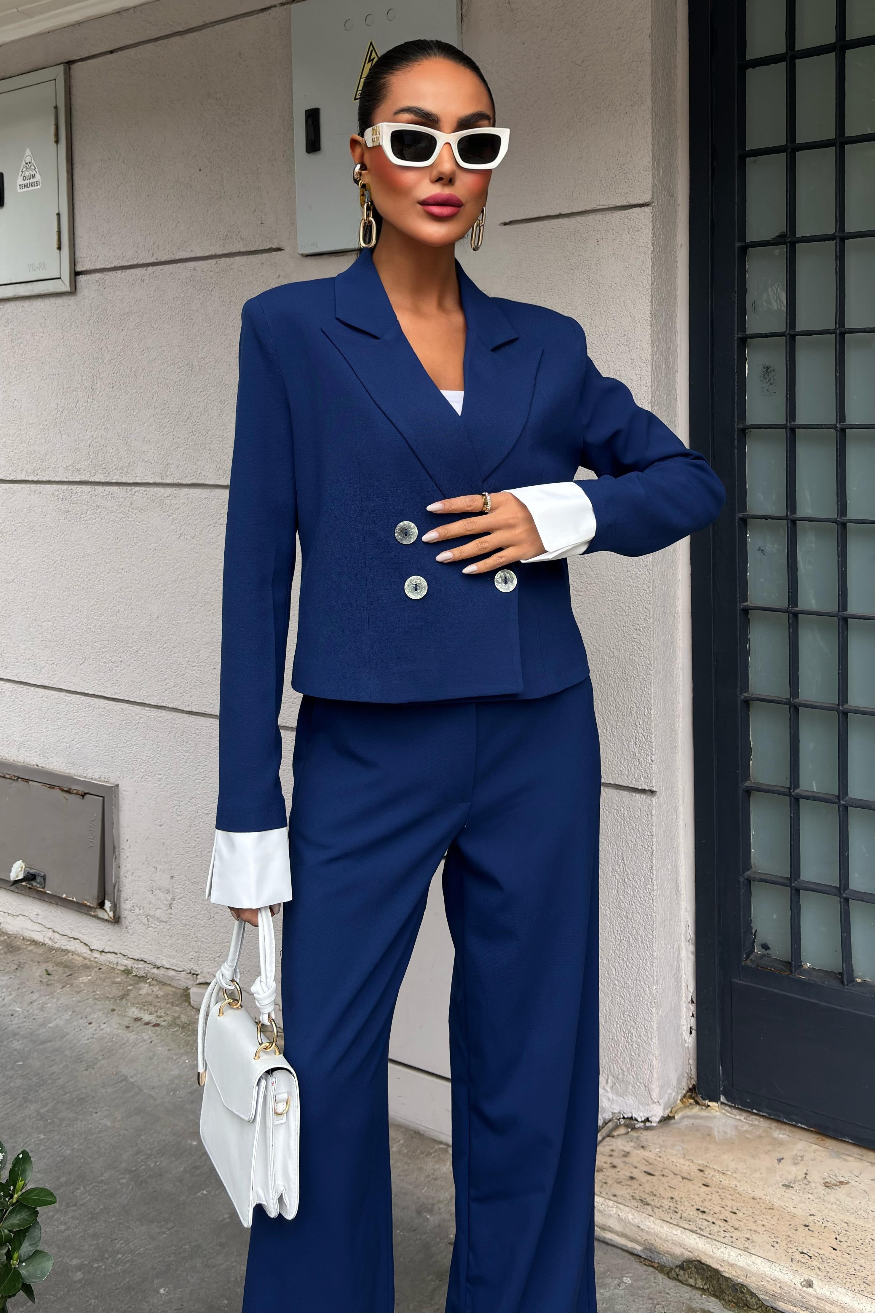 Manşetleri Garnili Kruvaze Ceketli Takım 10168 R6-D-K5