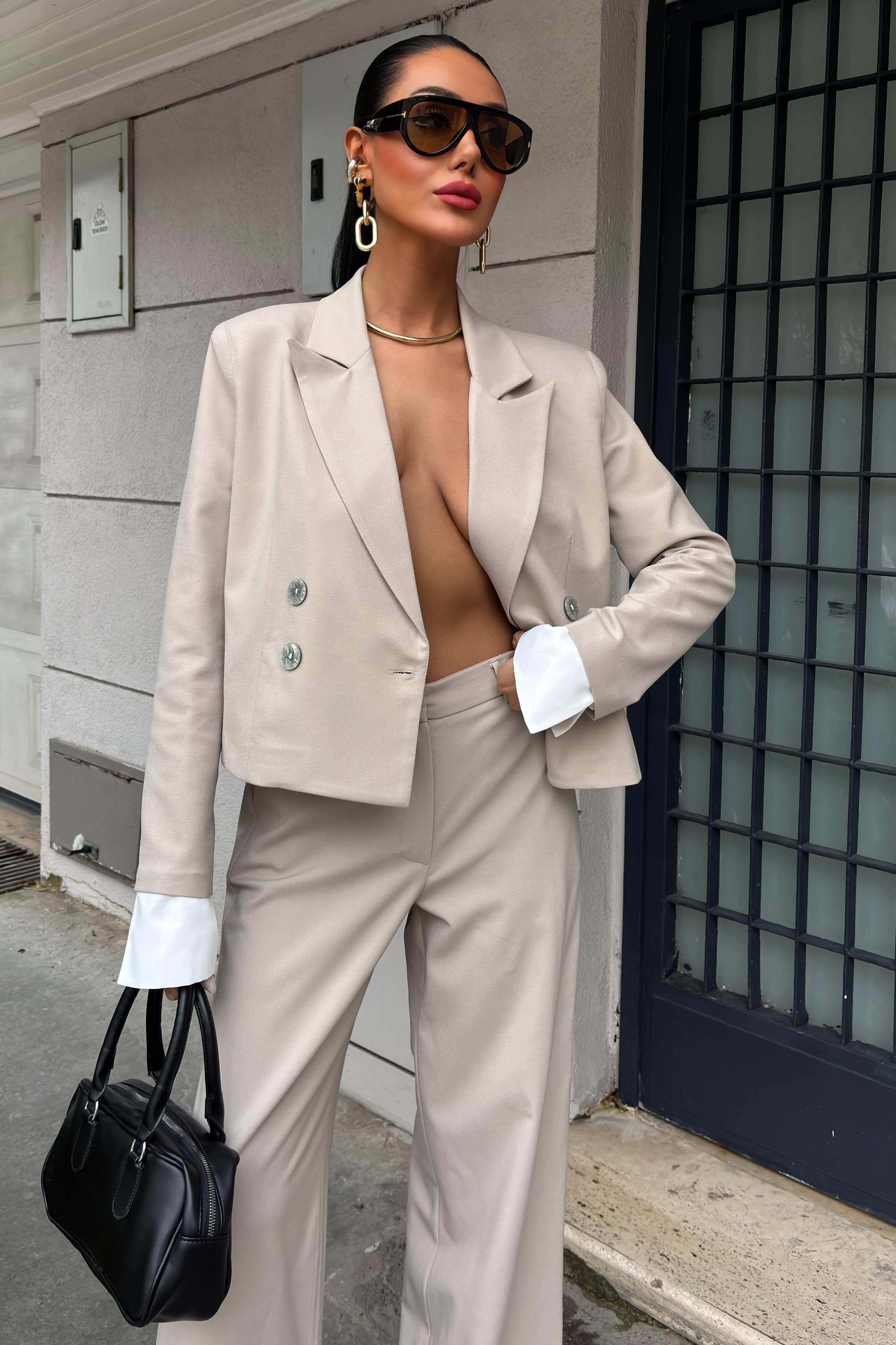 Manşetleri Garnili Kruvaze Ceketli Takım 10168 R6-D-K5