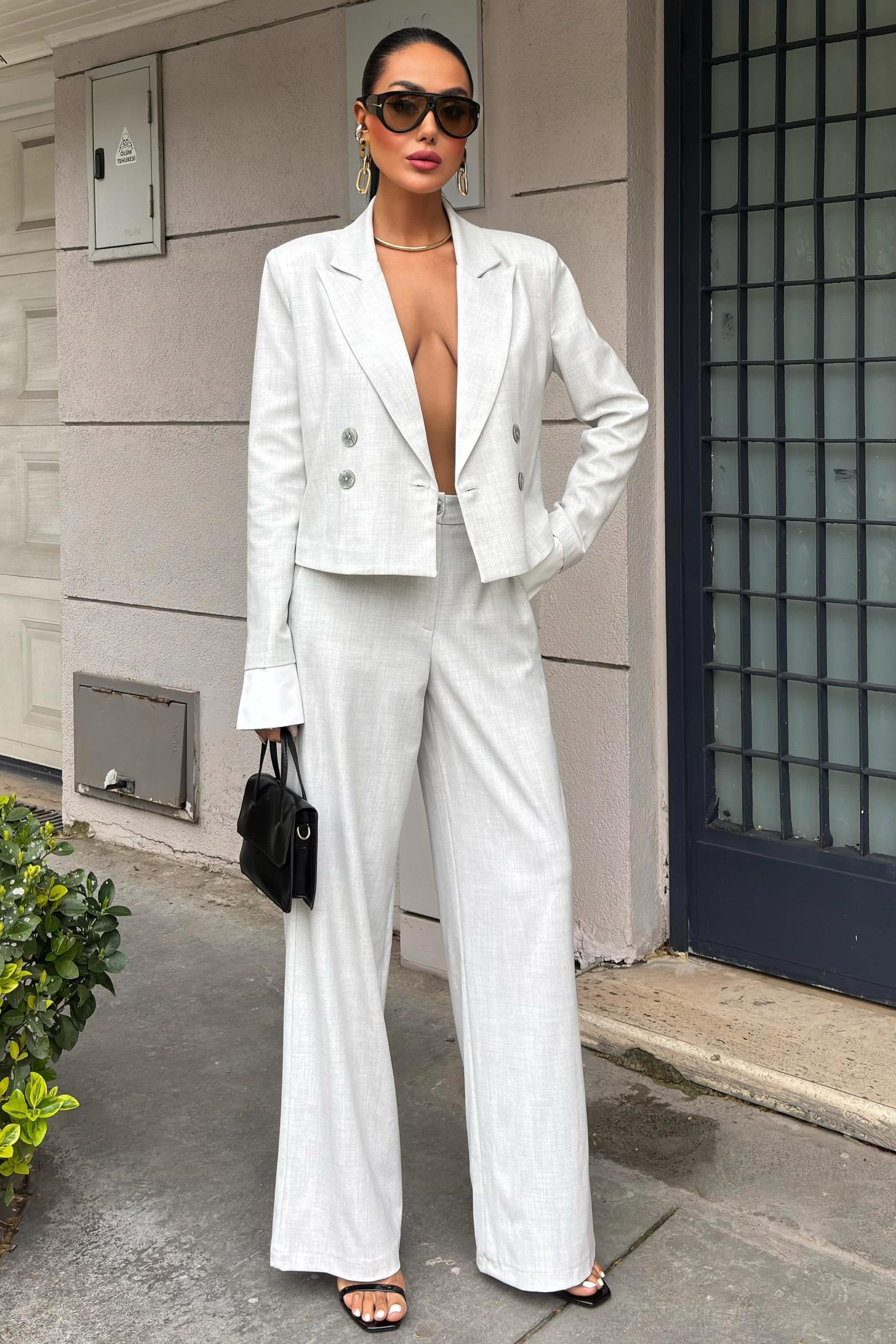 Manşetleri Garnili Kruvaze Ceketli Takım 10168 R6-D-K5