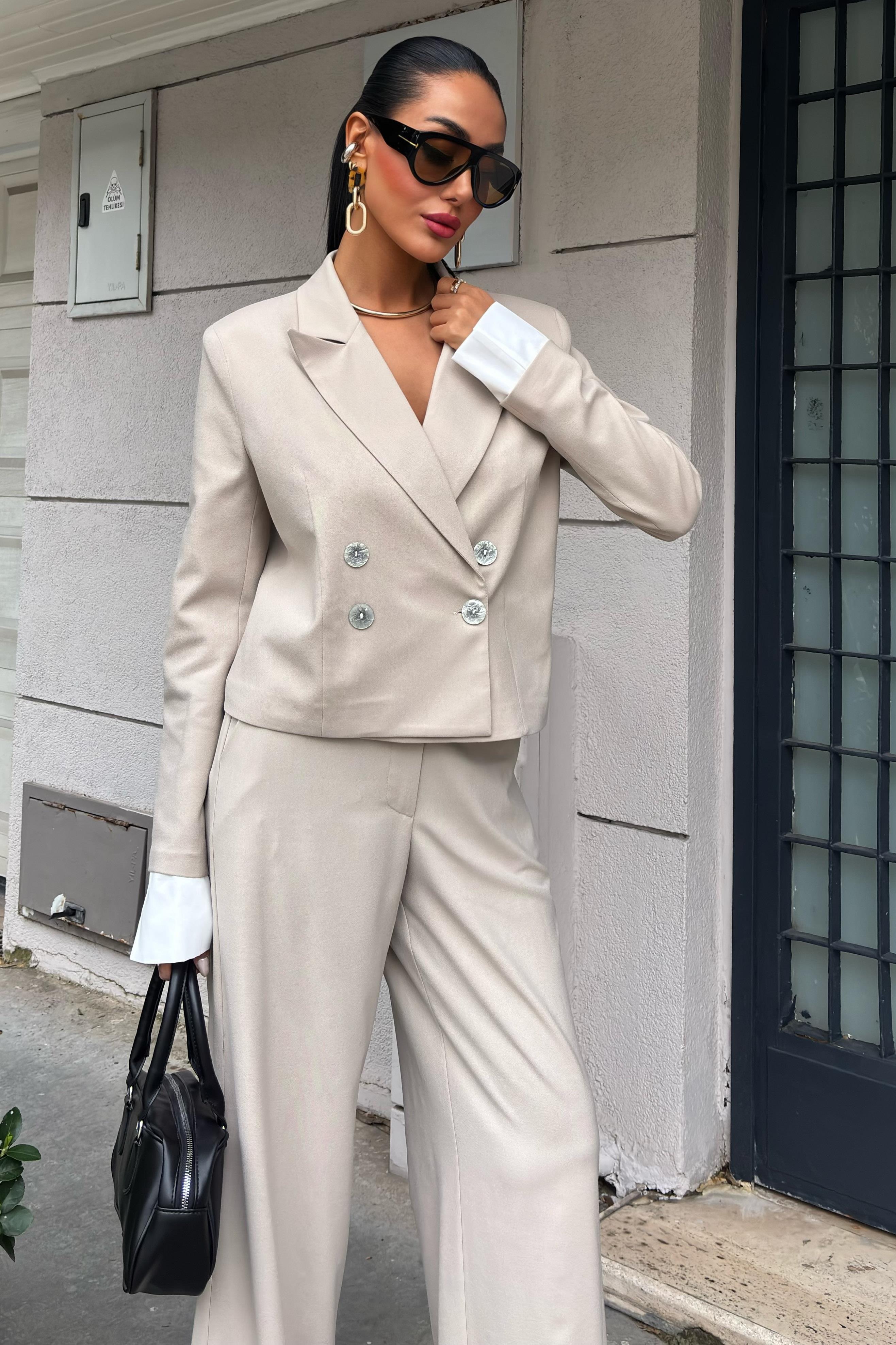 Manşetleri Garnili Kruvaze Ceketli Takım 10168 R6-D-K5