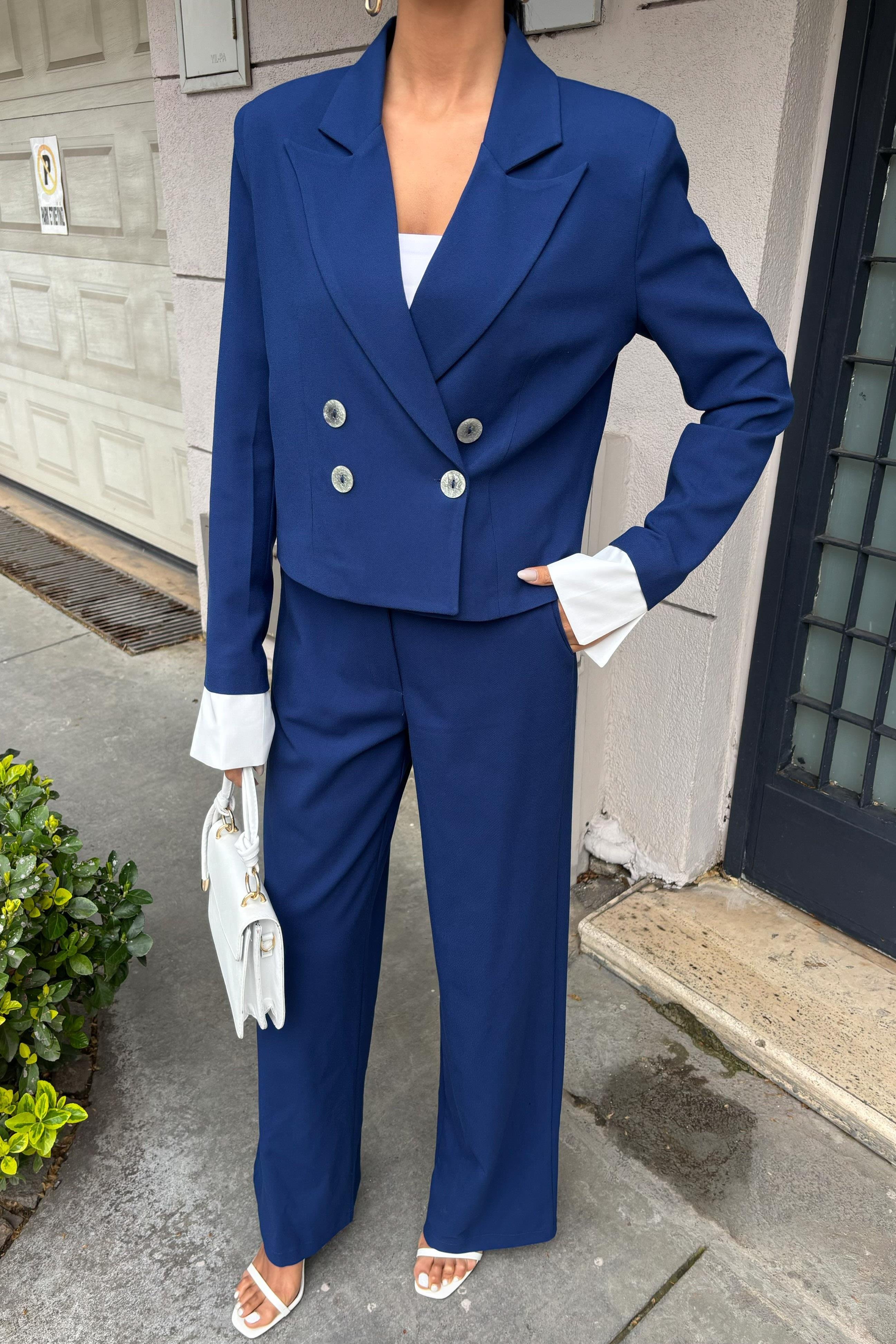 Manşetleri Garnili Kruvaze Ceketli Takım 10168 R6-D-K5