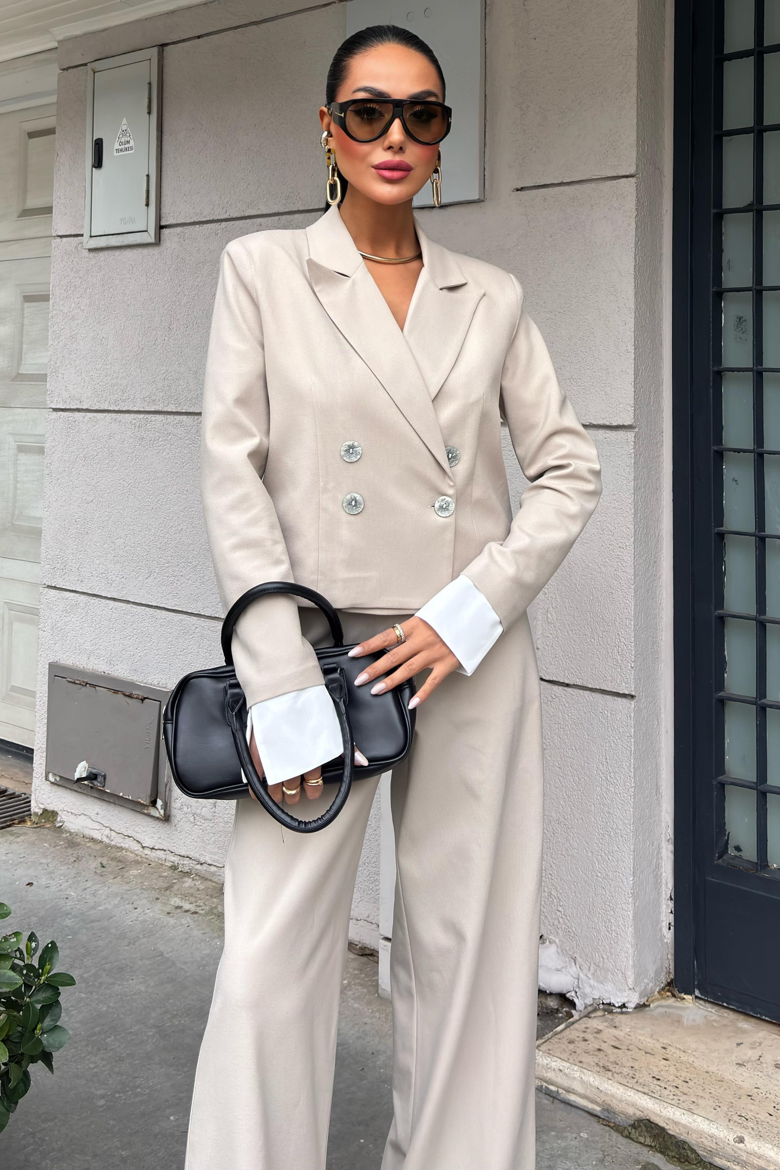 Manşetleri Garnili Kruvaze Ceketli Takım 10168 R6-D-K5