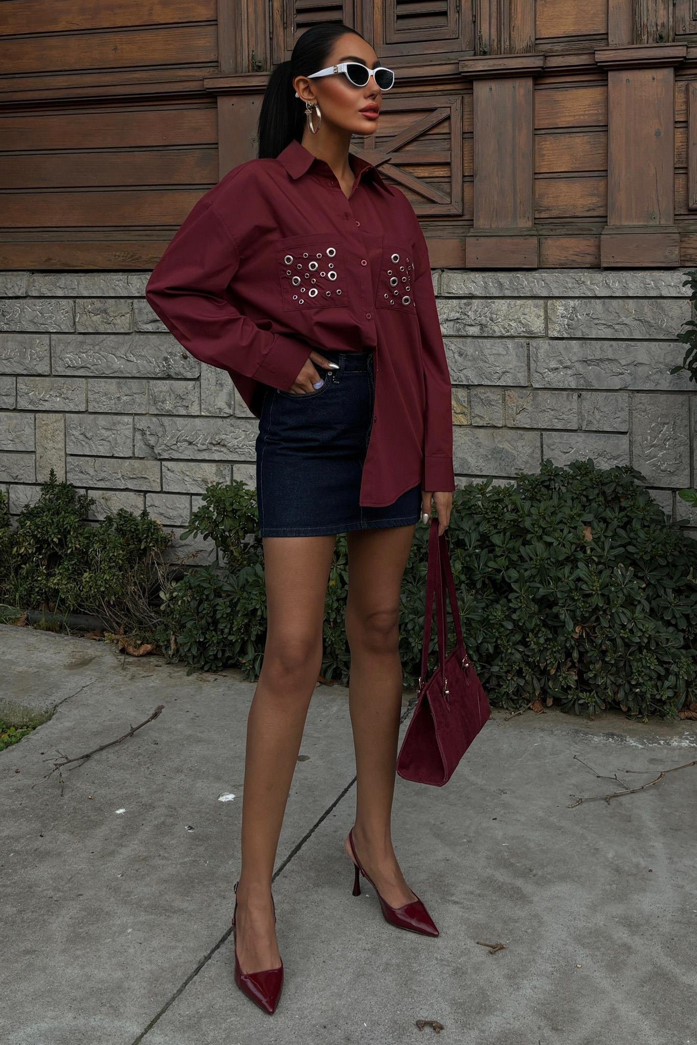 Metal Kuşgözü Detaylı Poplin Gömlek 3453 R7-E-K3