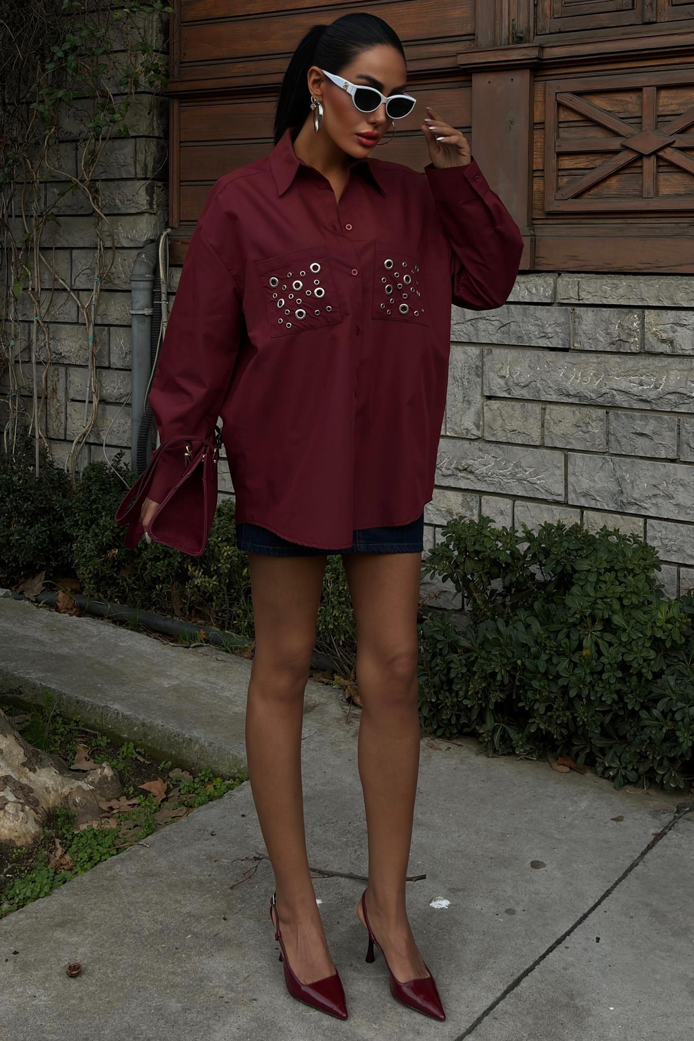 Metal Kuşgözü Detaylı Poplin Gömlek 3453 R7-E-K3