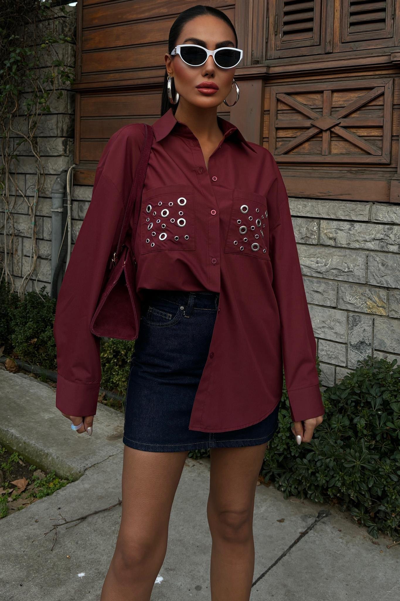 Metal Kuşgözü Detaylı Poplin Gömlek 3453 R7-E-K3