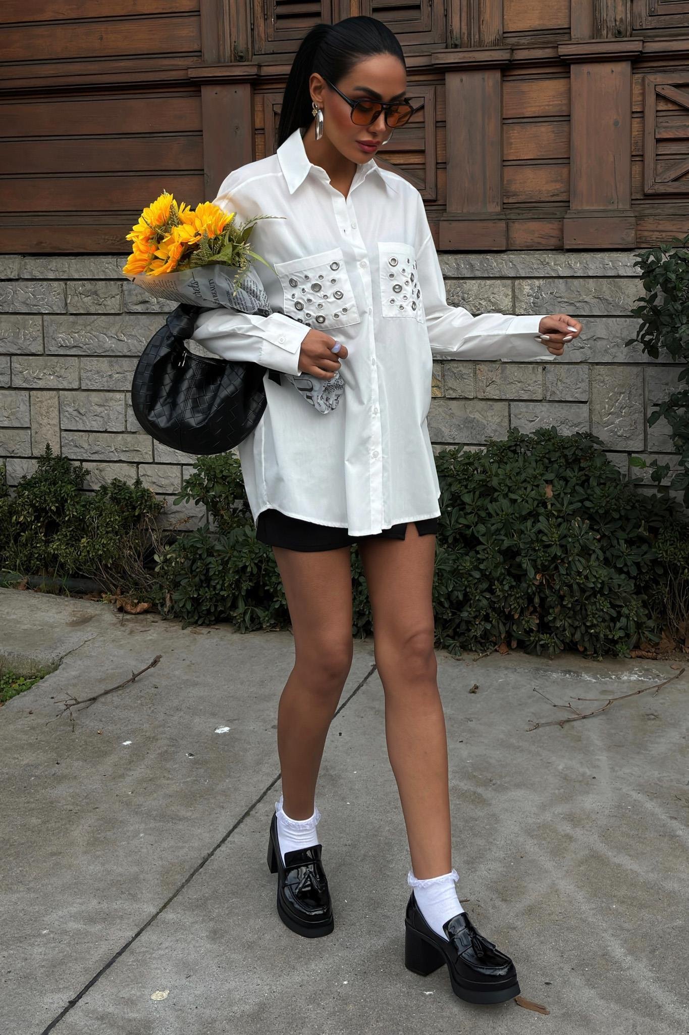 Metal Kuşgözü Detaylı Poplin Gömlek 3453 R7-E-K3