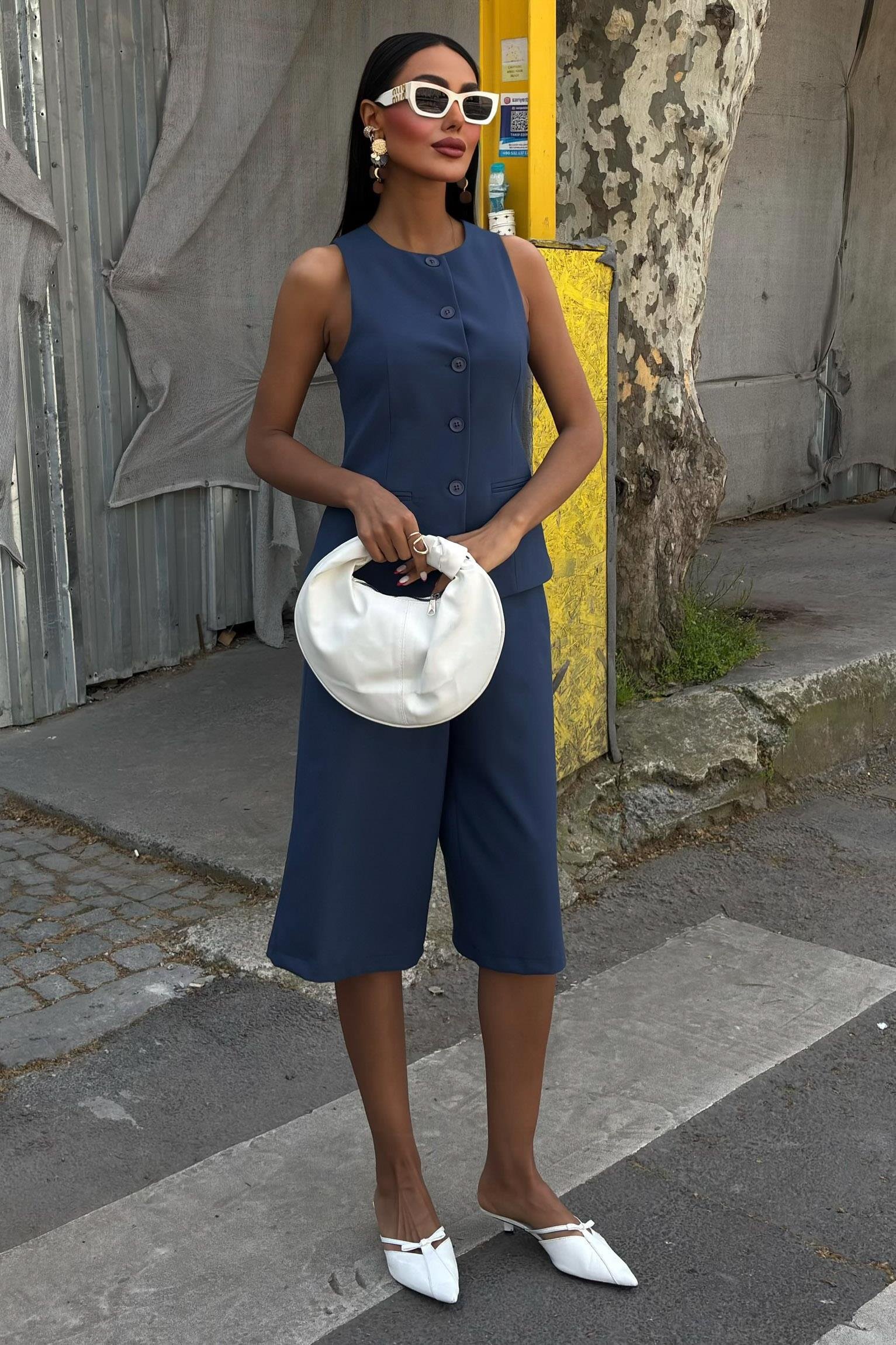 Midi Şortlu ve Yelekli Viscon Takım 10167 R7-C-K3