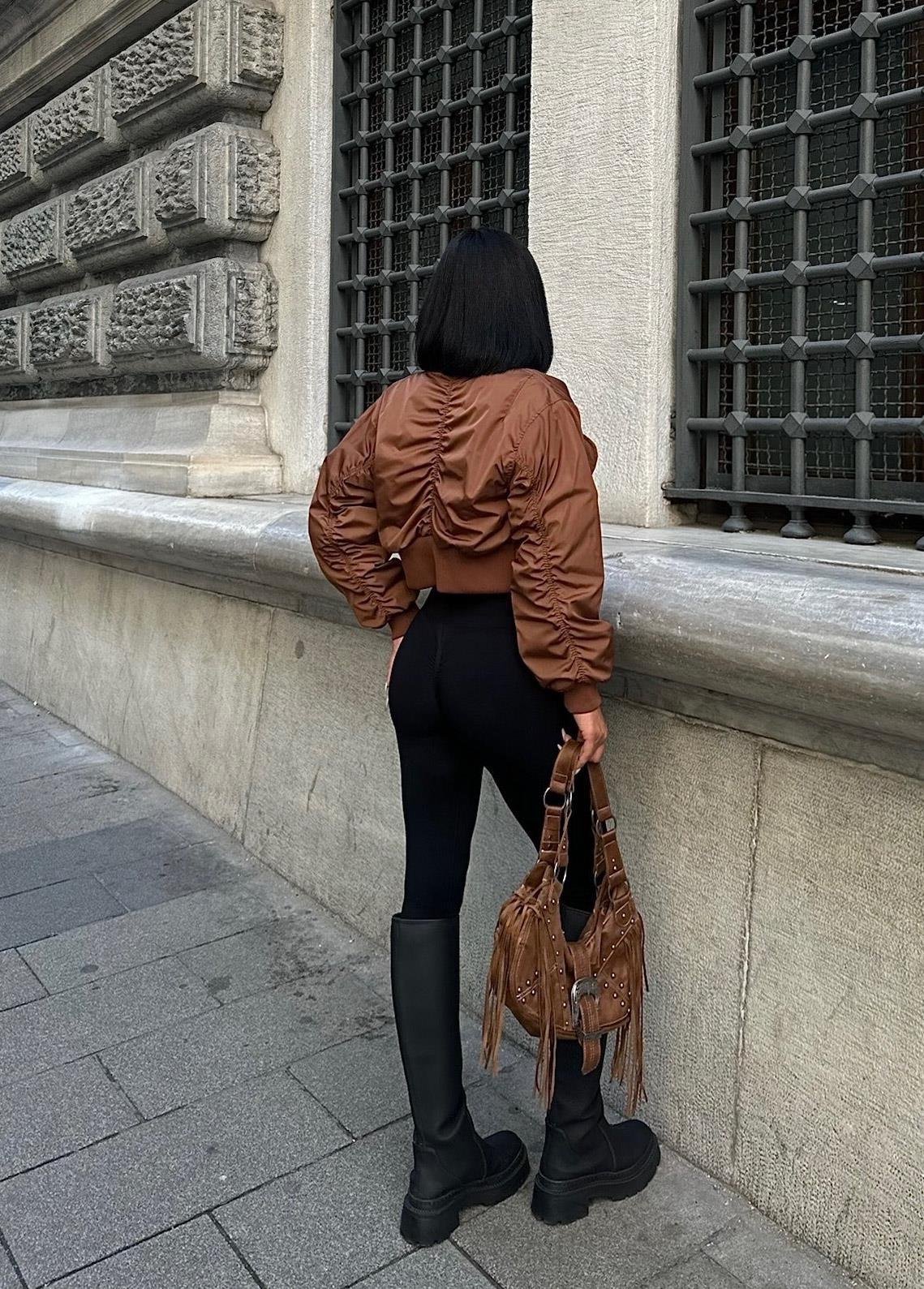 Miecka Crop Bomber Ceket 7022-8 R11-E-K4