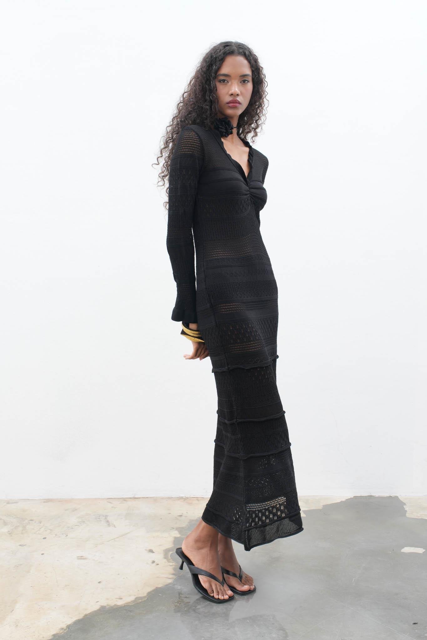 Mirca Maxi Fırfır Detaylı Örme Elbise 2798 R4-E-K5