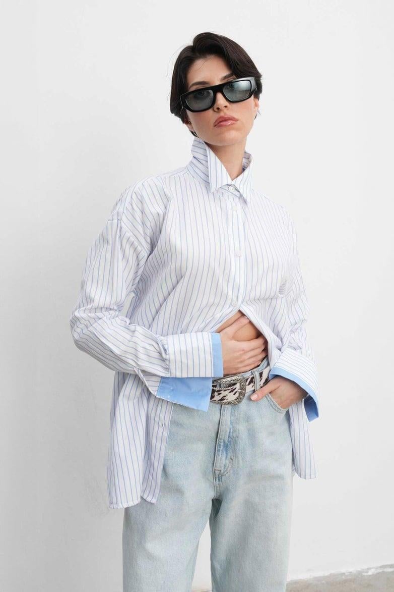 Montana Çizgili Oversize Gömlek 3345-08