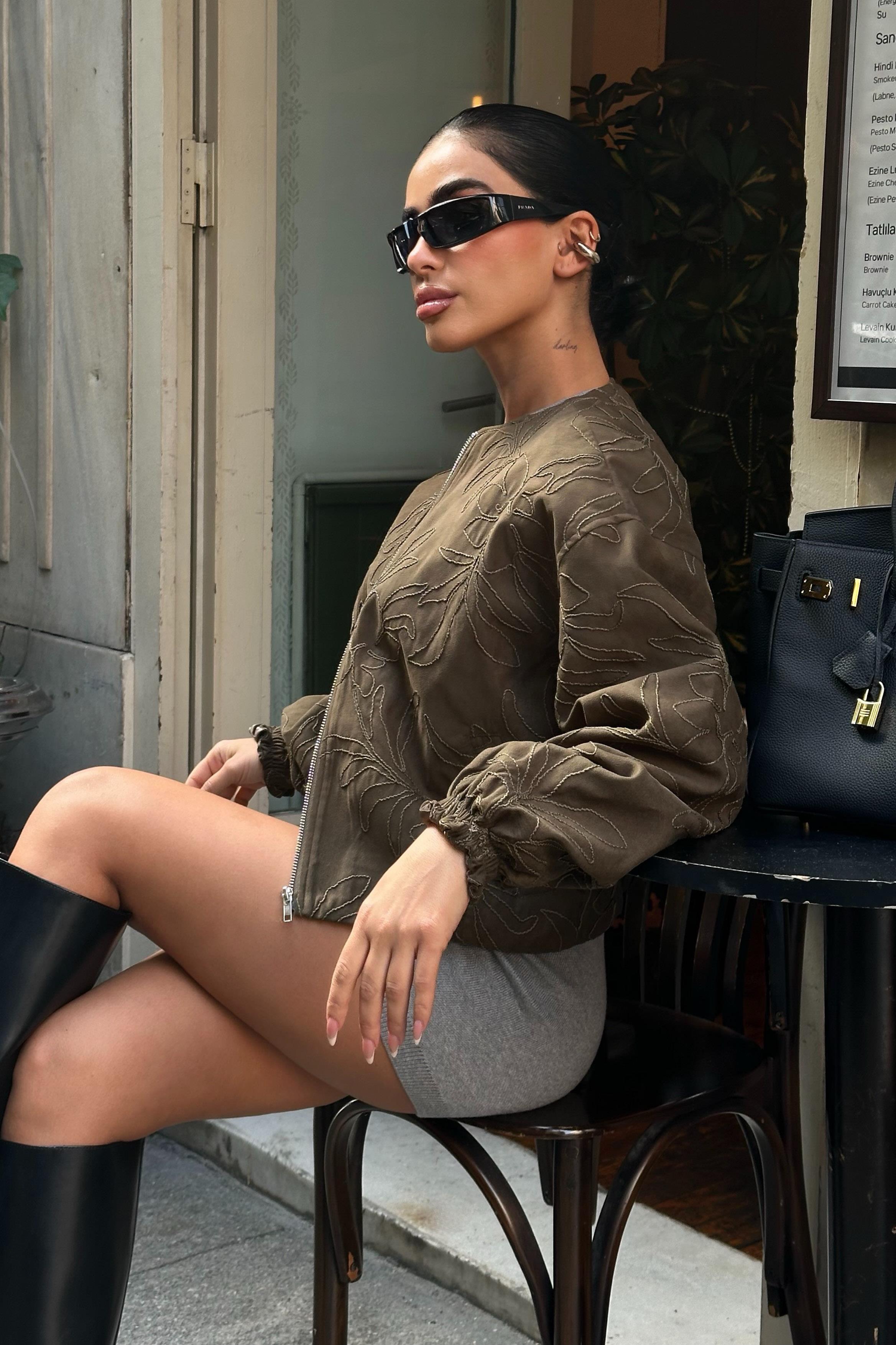 Nakış Detaylı Nubuk Bomber Ceket 6139 R5-J-K2