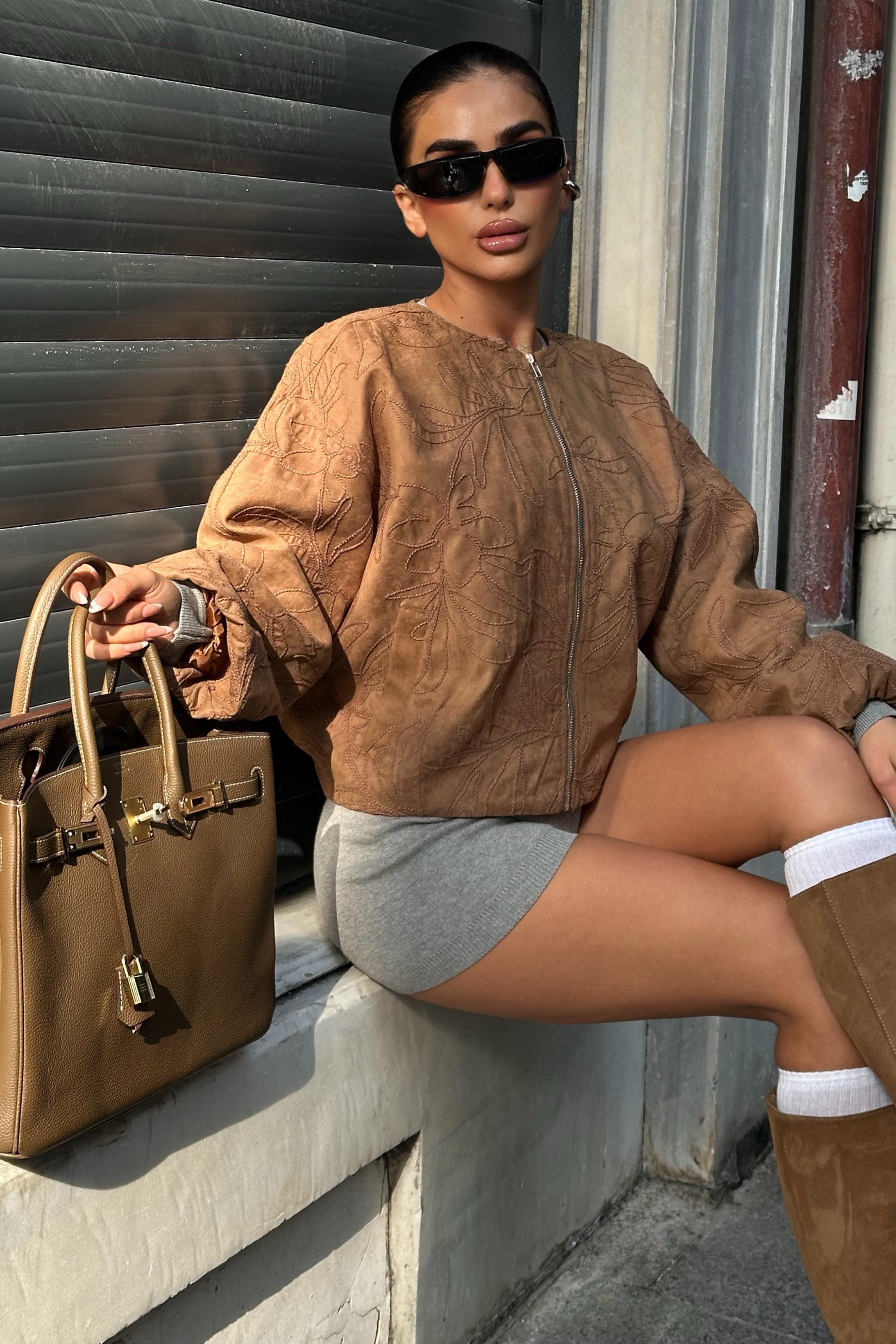 Nakış Detaylı Nubuk Bomber Ceket 6139 R5-J-K2