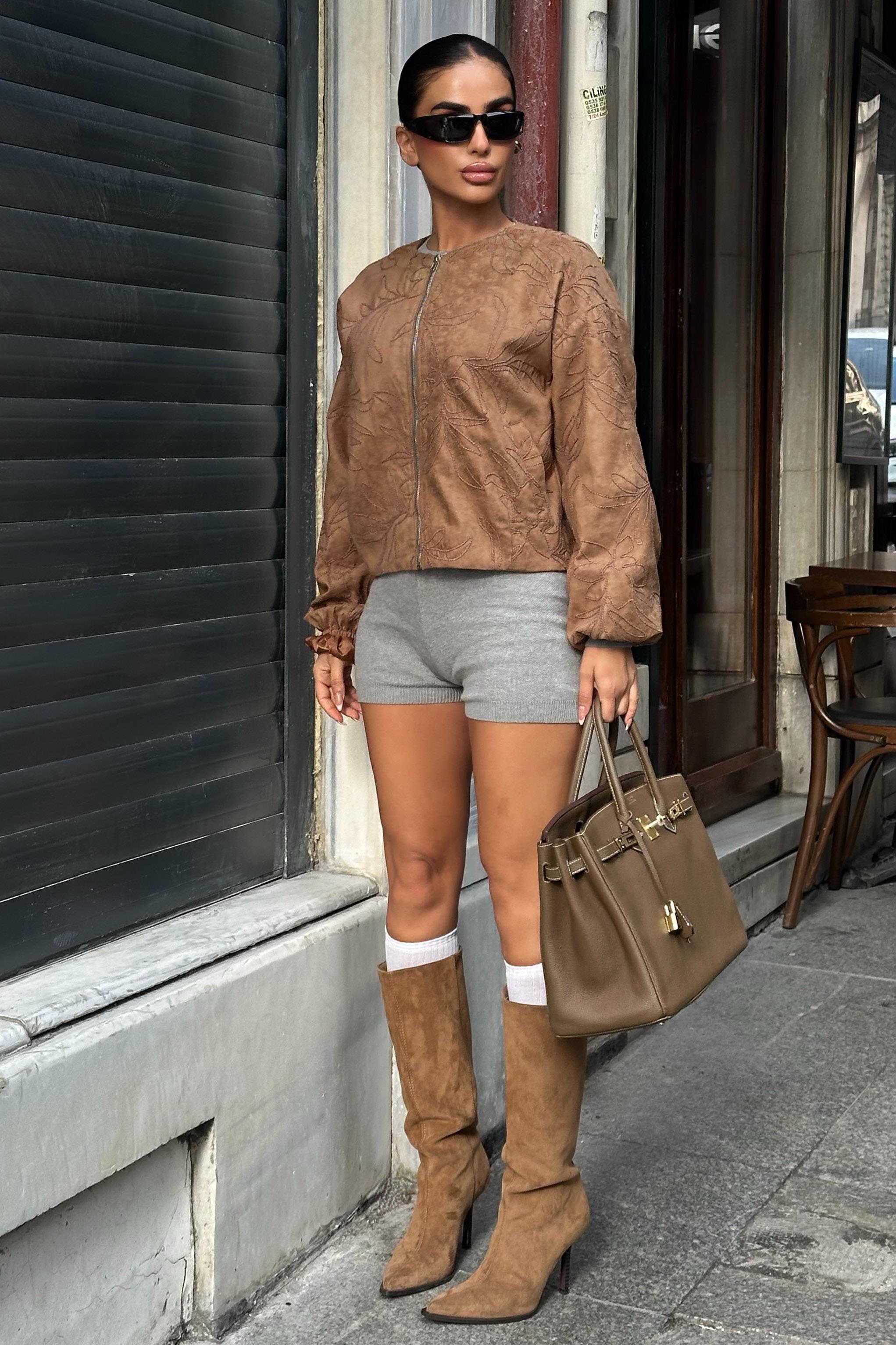 Nakış Detaylı Nubuk Bomber Ceket 6139 R5-J-K2