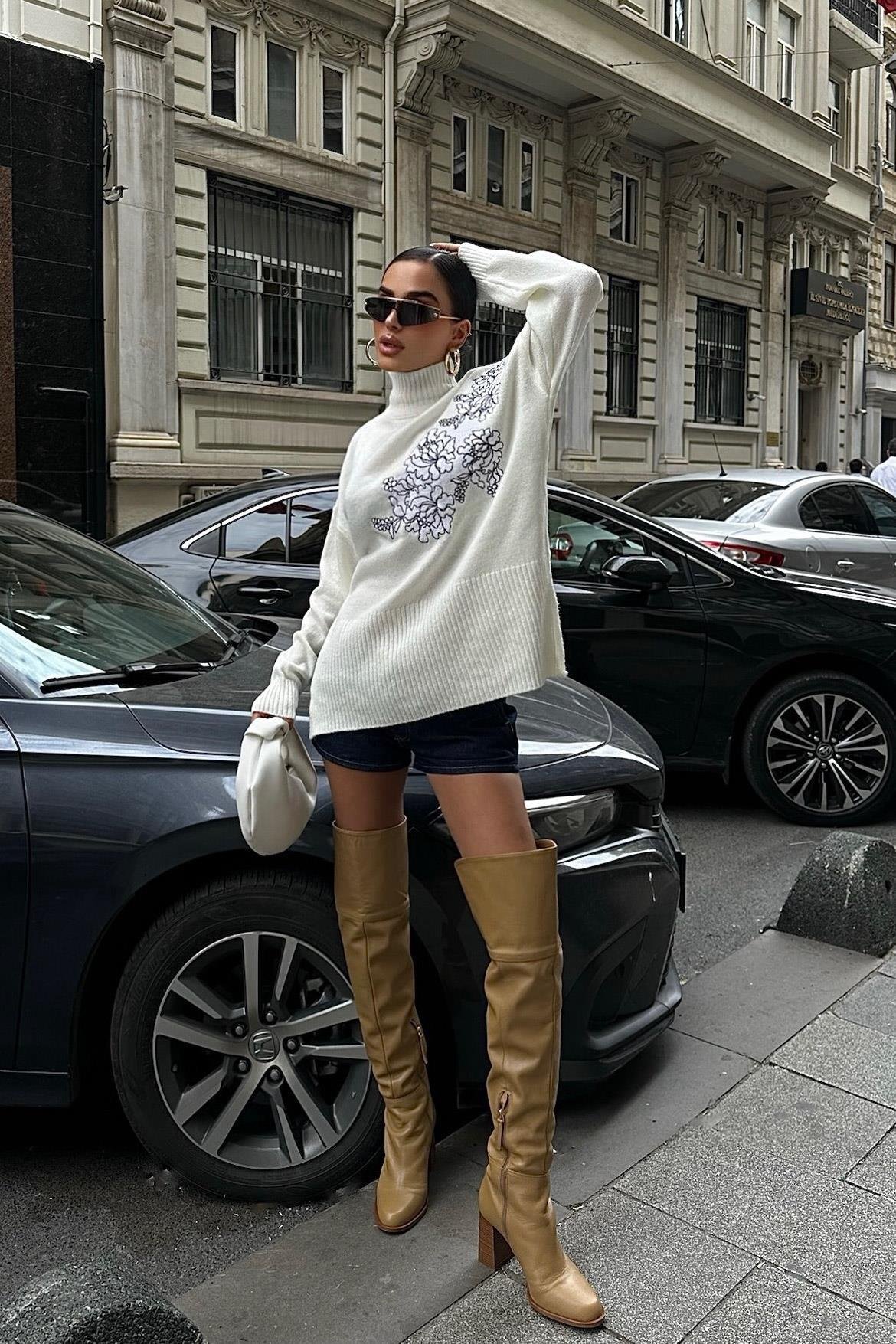 Nakış Detaylı Triko Kazak 1340 R3-B-K2