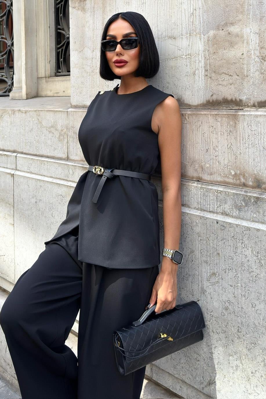 Omuz Aksesuarlı ve Kemerli Şık Takım 10254 R10-E-K3