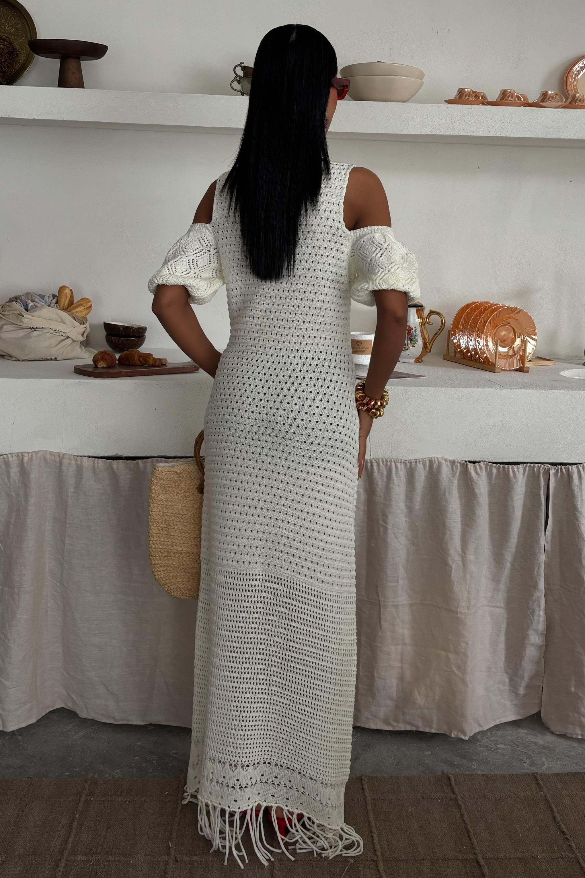 Omuz Detaylı Etek Ücü Püsküllü Triko Elbise 2862 R1-E-K5