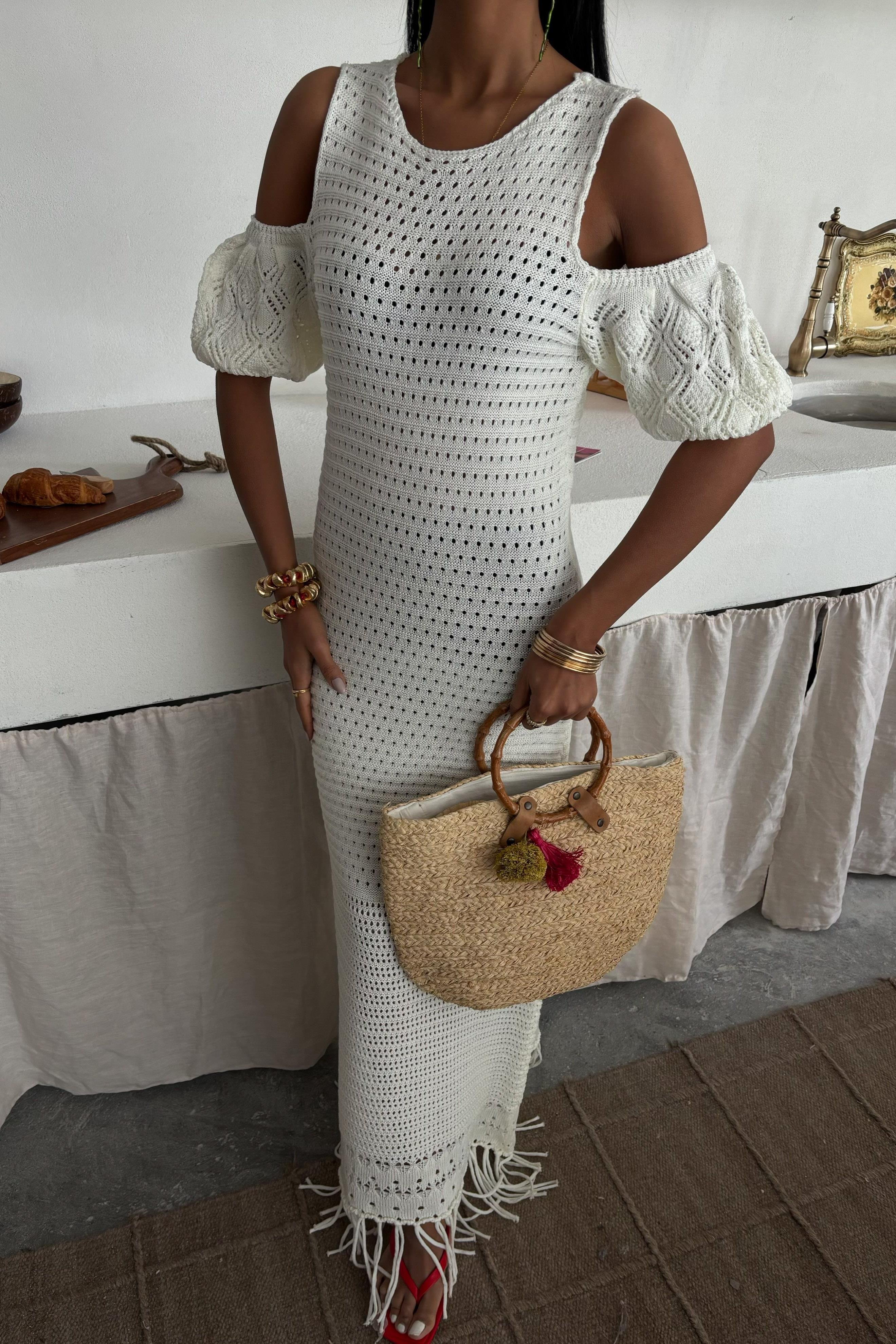 Omuz Detaylı Etek Ücü Püsküllü Triko Elbise 2862 R1-E-K5