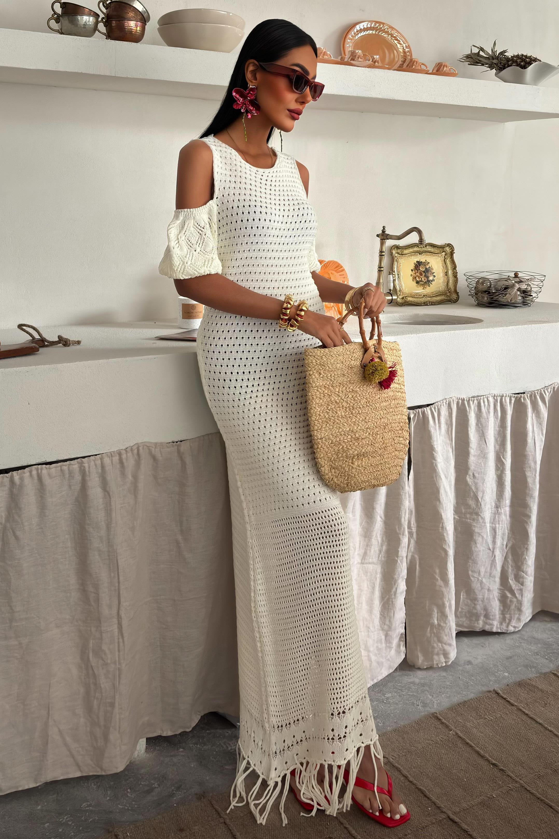 Omuz Detaylı Etek Ücü Püsküllü Triko Elbise 2862 R1-E-K5