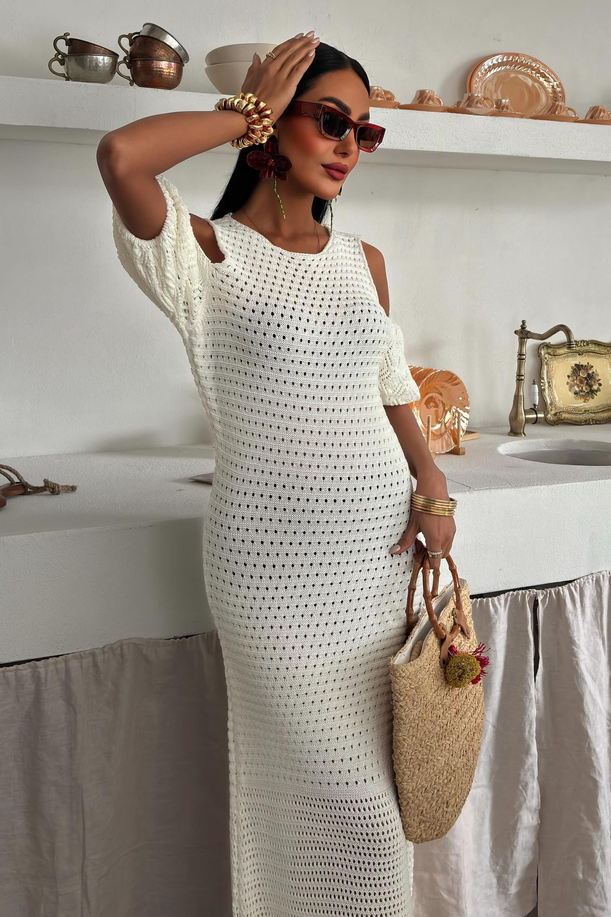 Omuz Detaylı Etek Ücü Püsküllü Triko Elbise 2862 R1-E-K5