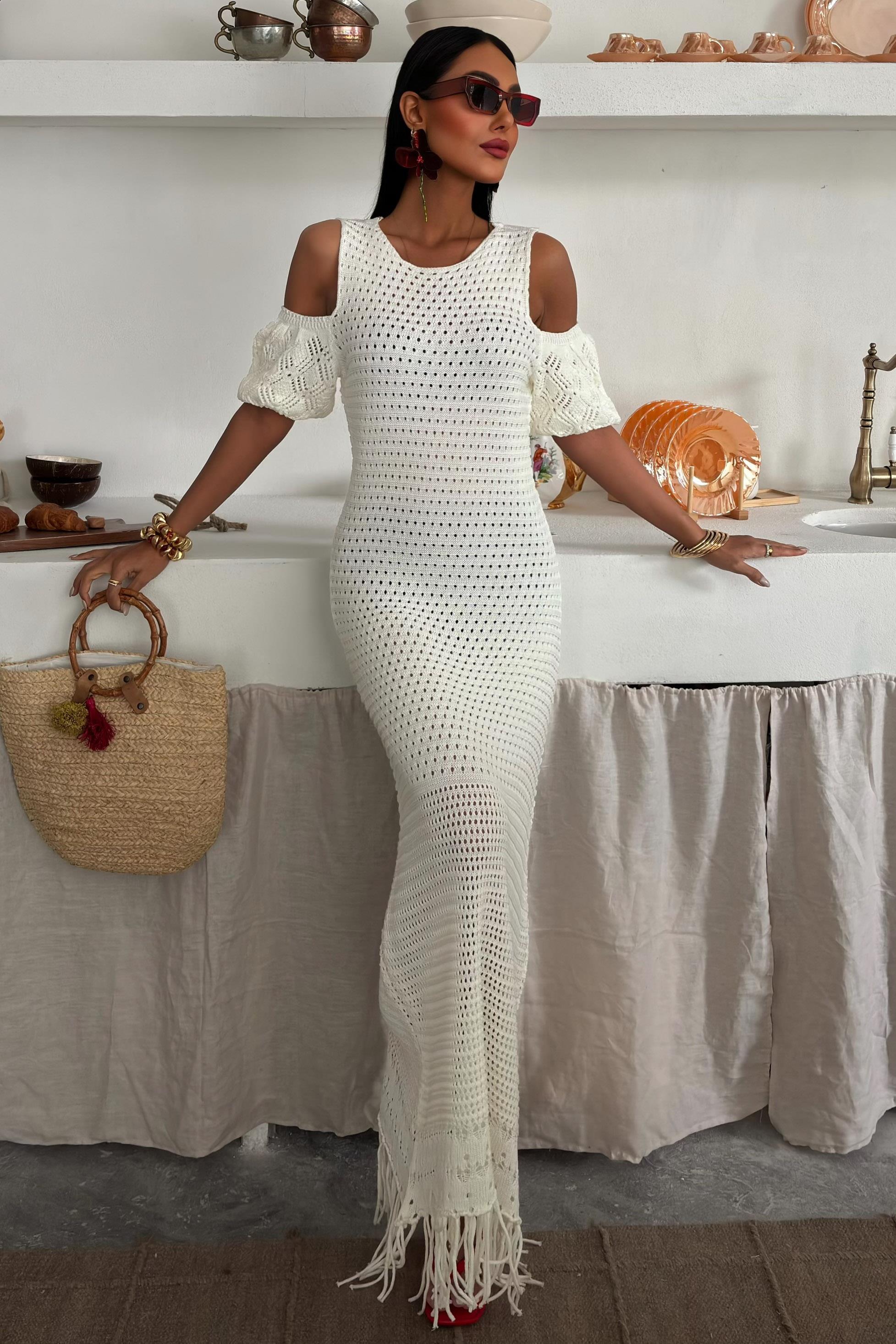 Omuz Detaylı Etek Ücü Püsküllü Triko Elbise 2862 R1-E-K5