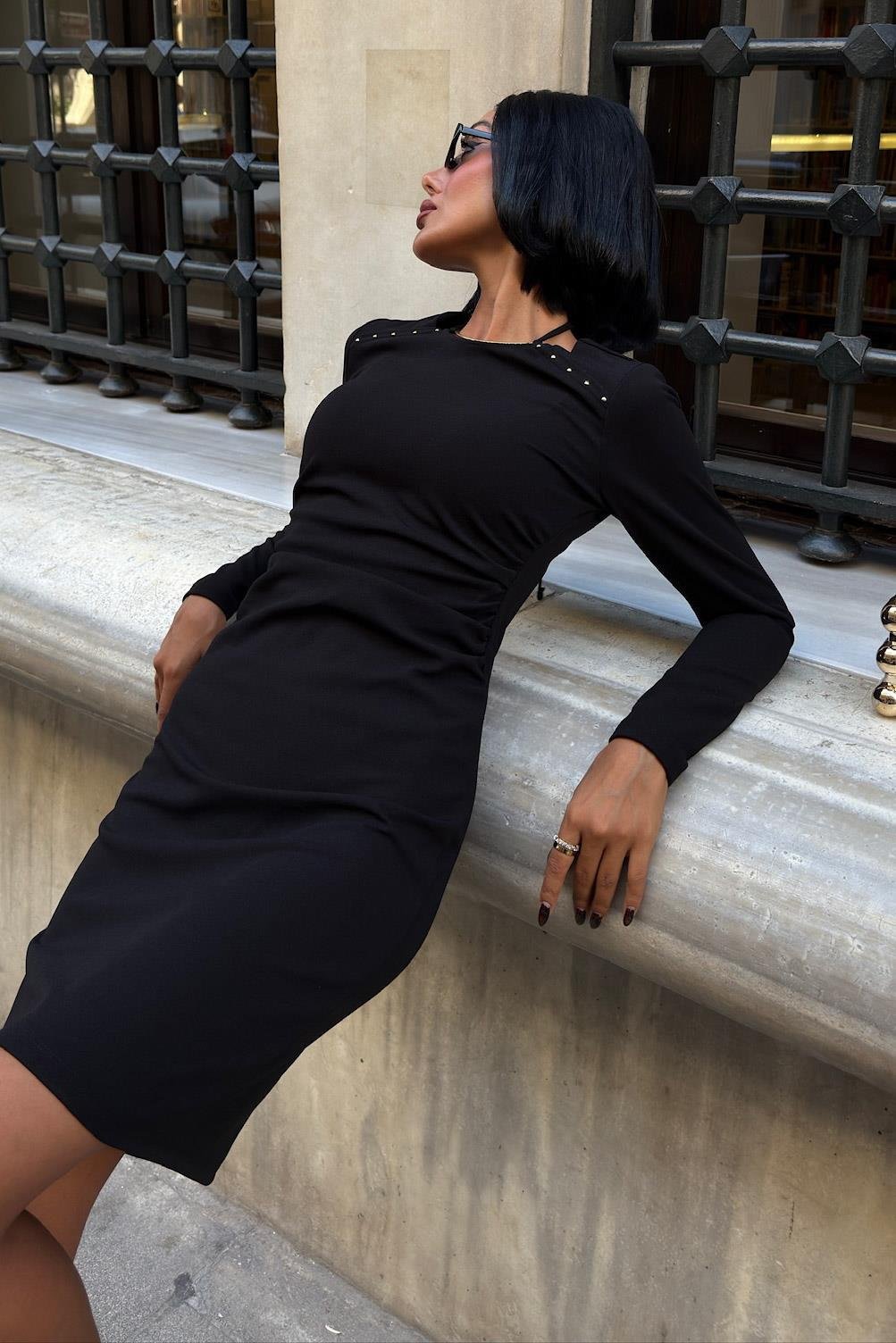 Omuz Detaylı Klasik Elbise 2916 R10-F-K4