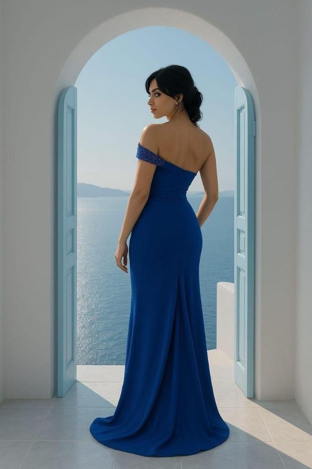 Omuz Ve Pulpayet Detay Likralı Scuba Dalgıç Kumaş Elbise