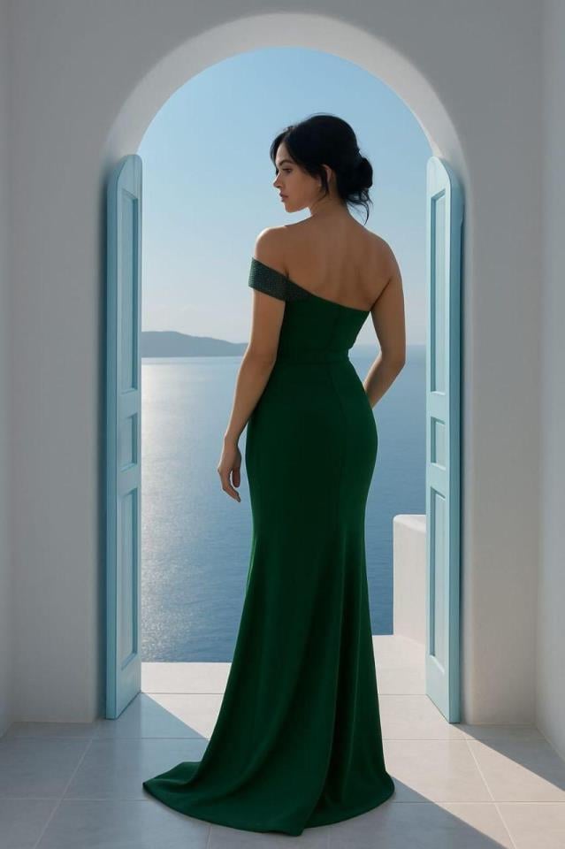 Omuz Ve Pulpayet Detay Likralı Scuba Dalgıç Kumaş Elbise