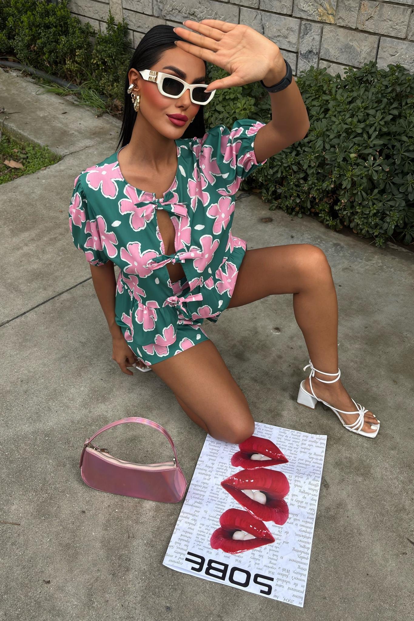 Önden Bağlamalı Çiçek Desenli Poplin Takım 10122 R6-K-K2