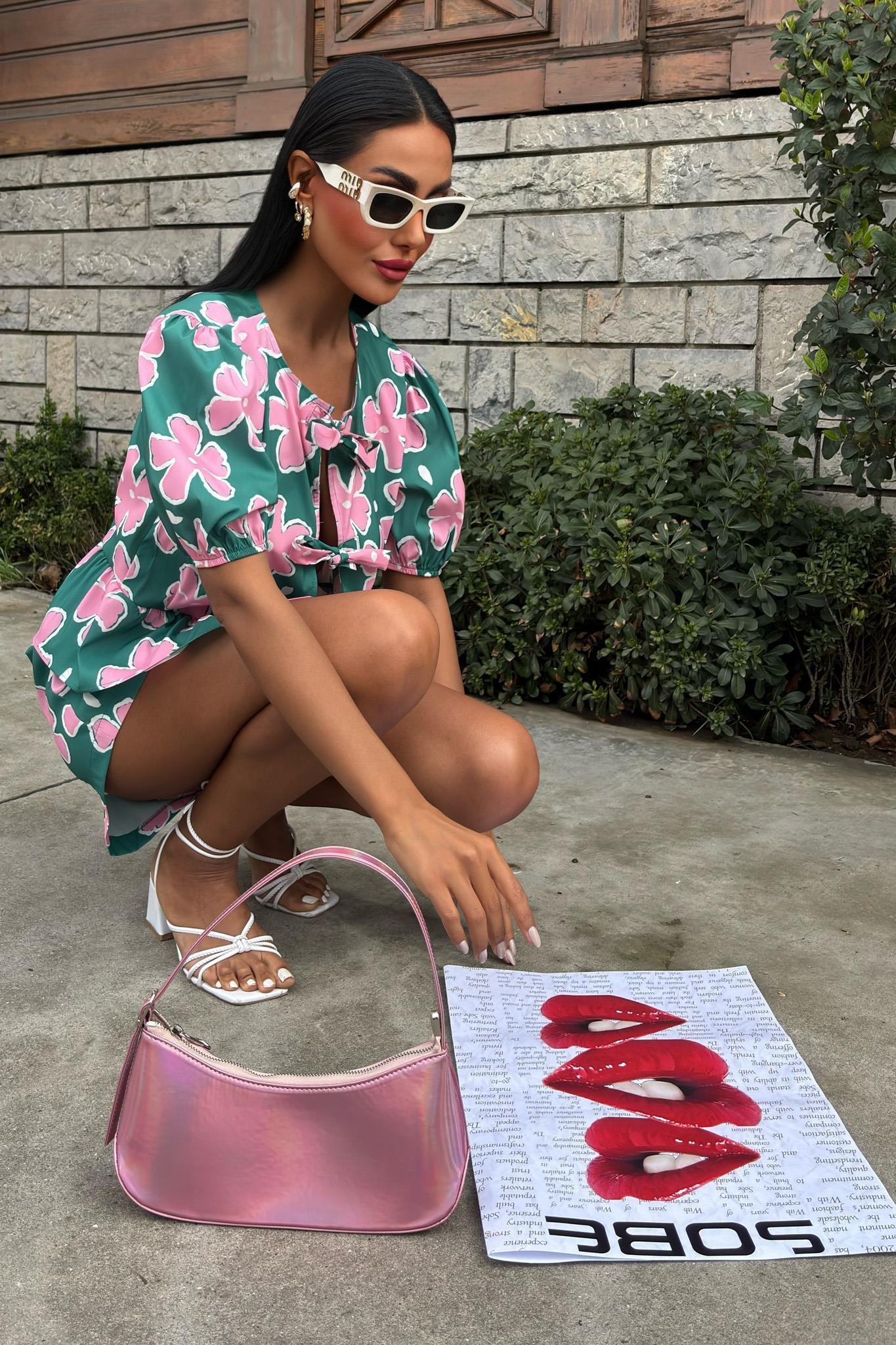 Önden Bağlamalı Çiçek Desenli Poplin Takım 10122 R6-K-K2