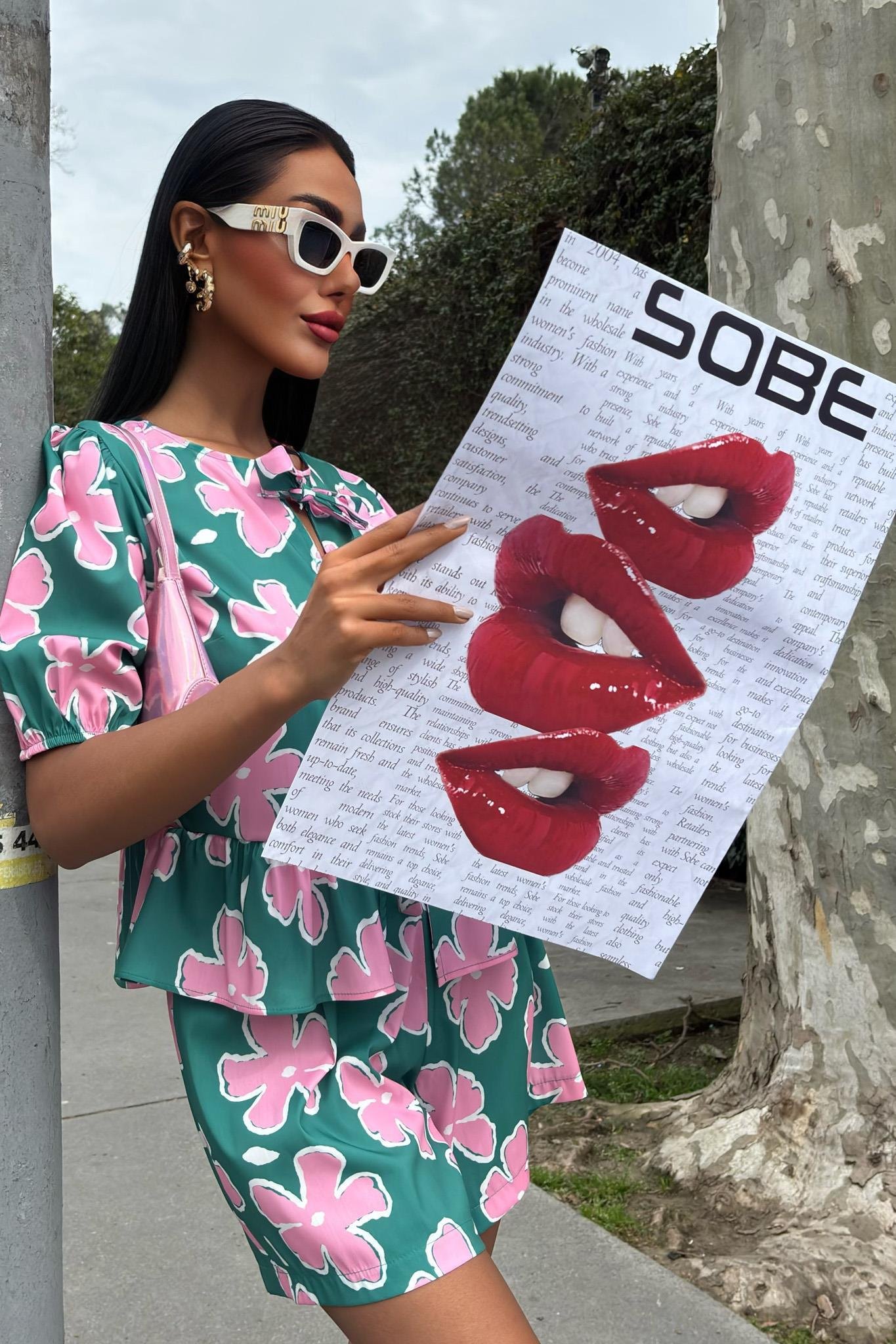 Önden Bağlamalı Çiçek Desenli Poplin Takım 10122 R6-K-K2