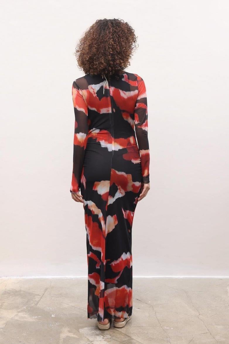 Önü Büzgülü Batik Desenli Tül Elbise 2672-8