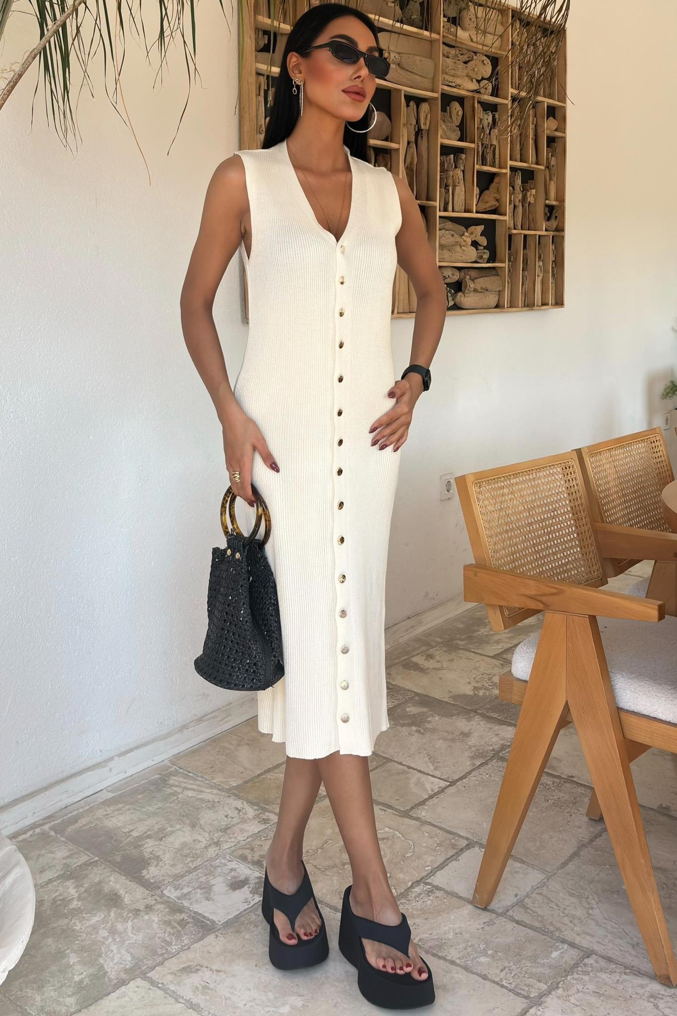 Önü Düğmeli Fitilli Kolsuz Elbise 2832 R2-A-K4