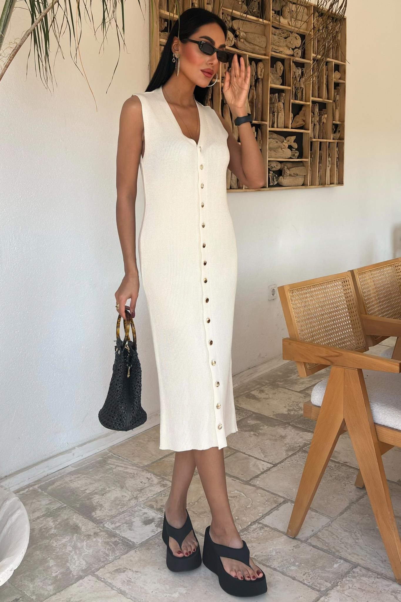 Önü Düğmeli Fitilli Kolsuz Elbise 2832 R2-A-K4