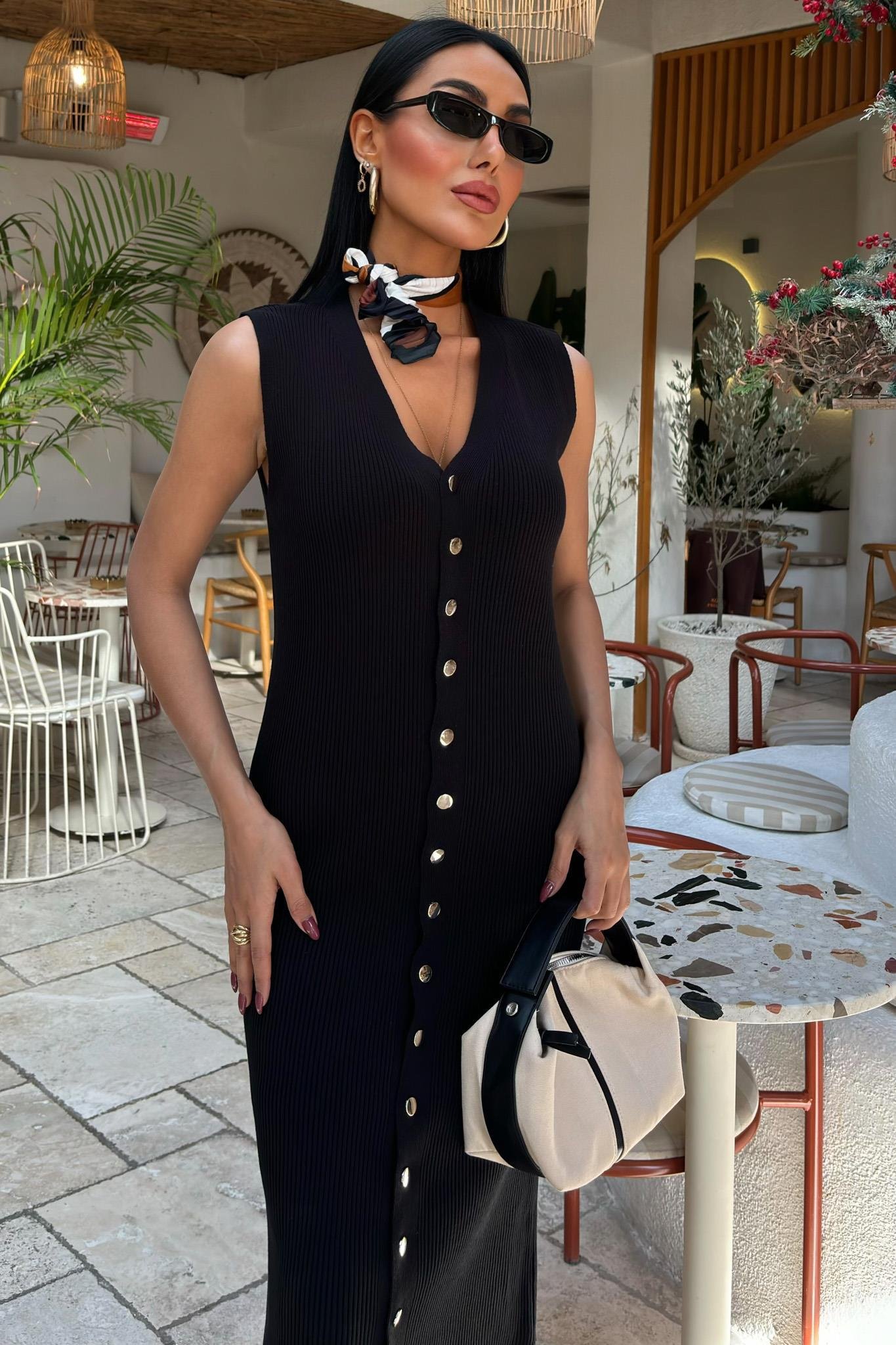 Önü Düğmeli Fitilli Kolsuz Elbise 2832 R2-A-K4