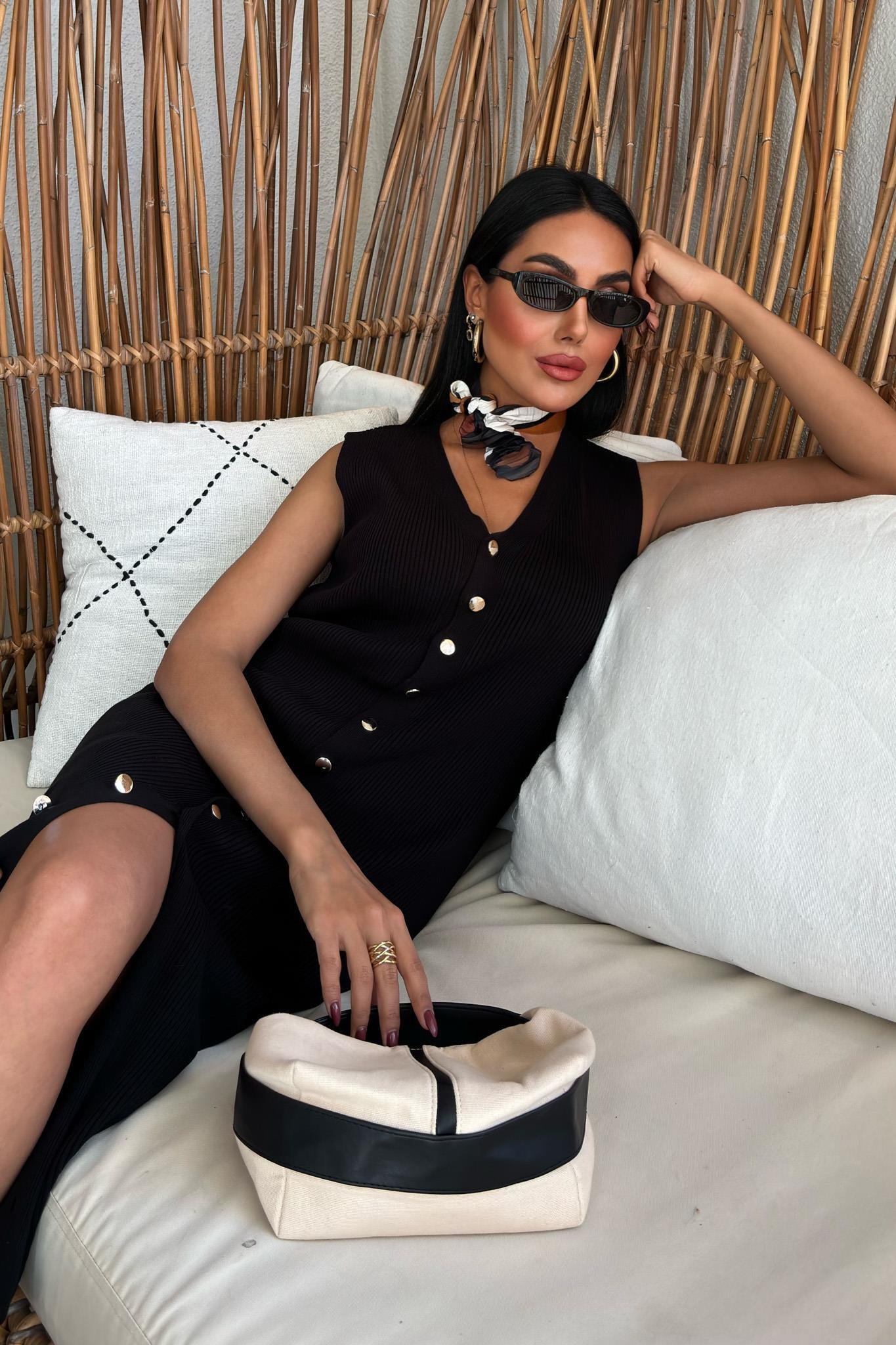 Önü Düğmeli Fitilli Kolsuz Elbise 2832 R2-A-K4